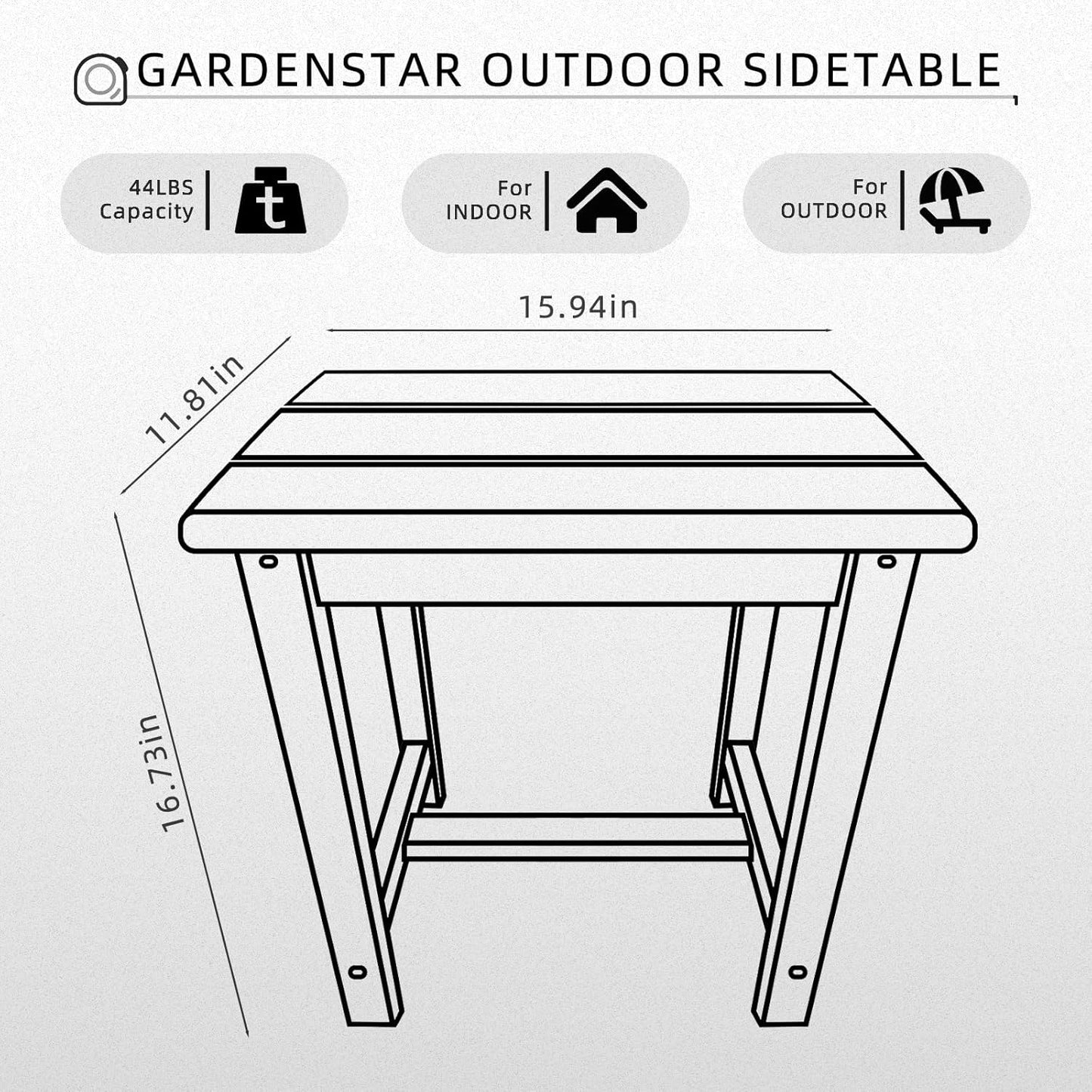 Adirondack Square Side Table,one-Tier Outdoor end Table, Patio Side Table for Pool,Porch,Backyard,Relaxing Companion (Black)