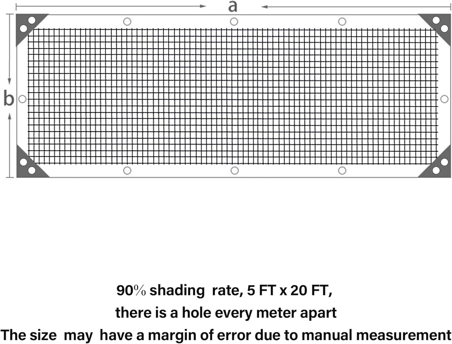 winemana Black Shade Cloth 90%, 5x20 FT Mesh Tarp - Garden Shade for Greenhouse, Patio, Vegetables, Plants Cover and Chicken Coops, Sun Shade Net for Outdoor Protection with Reinforced Grommets