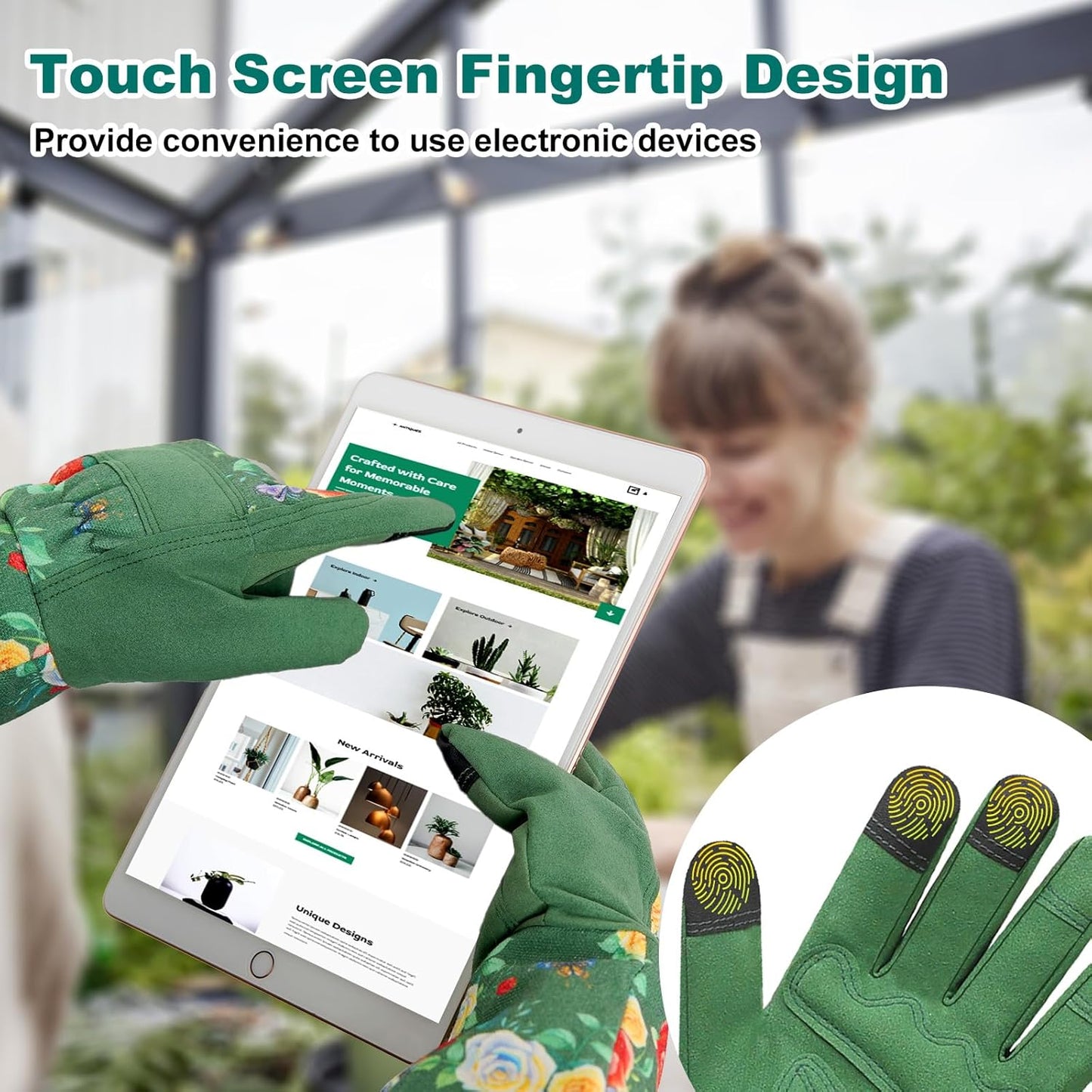 DLY Gardening Gloves,Leather Rose Gloves,Women's Long Glove for Gardening Work and Yard Work,Durable and Comfortable(Small, Green