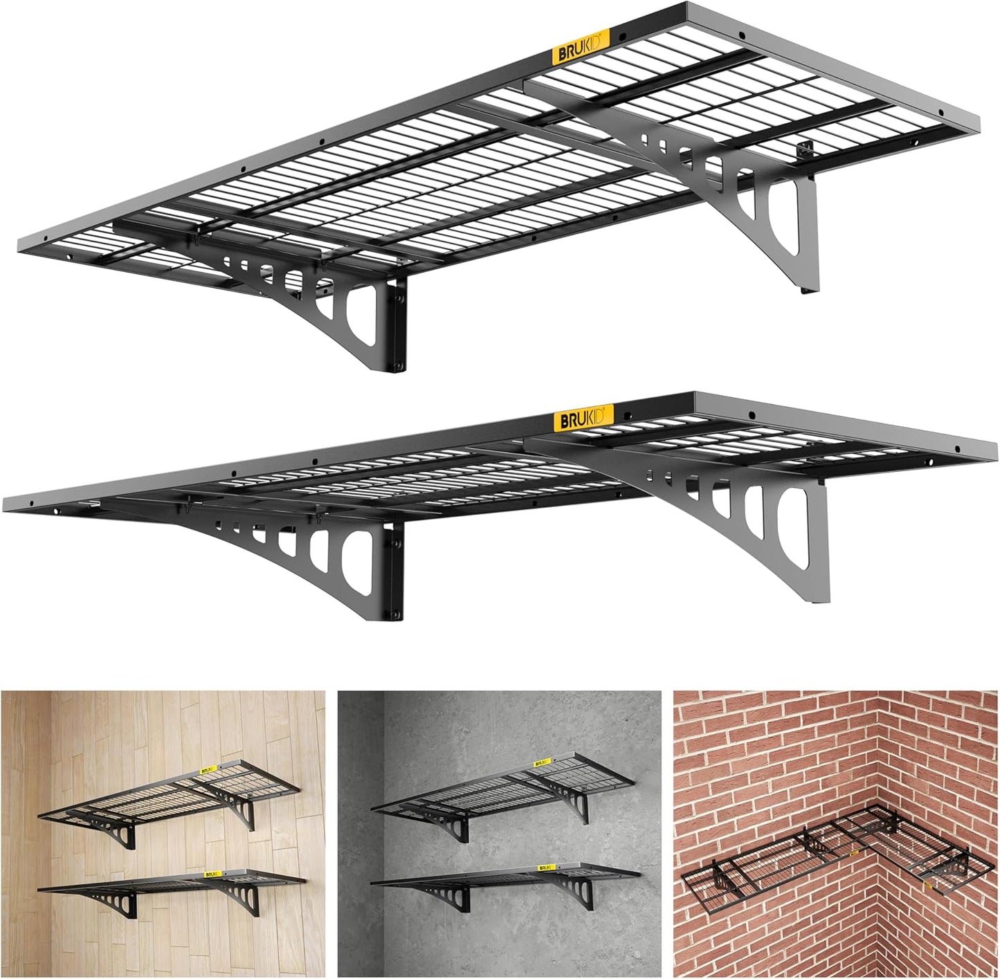 1.64x4ft Adjustable Rail Wall Garage Storage Shelf, for Tool Room, Storage Room, Store Supermarket Wall Storage Shelving Rack (2 Pack-Black)