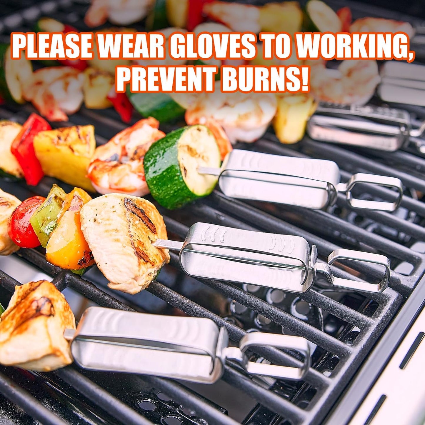 BBQ Skewers, Premium 304 Stainless Steel BBQ Skewers,15 Inch Heavy Duty Metal Kabob Sticks for Grilling, Reusable & Dishwasher Safe (Single fork10)