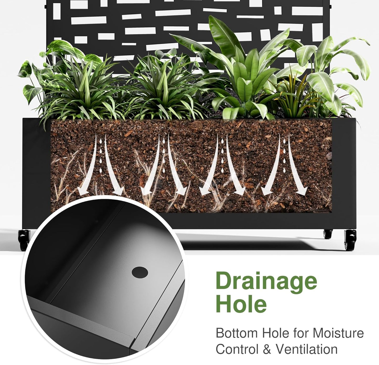 Casaphoria Metal Raised Garden Bed with Trellis and Wheels, 72"x47"x16" Arched Planter Box for Climbing Plants, Vegetables & Vines, Features Drainage Holes and Privacy Screen (Black-Gerald)