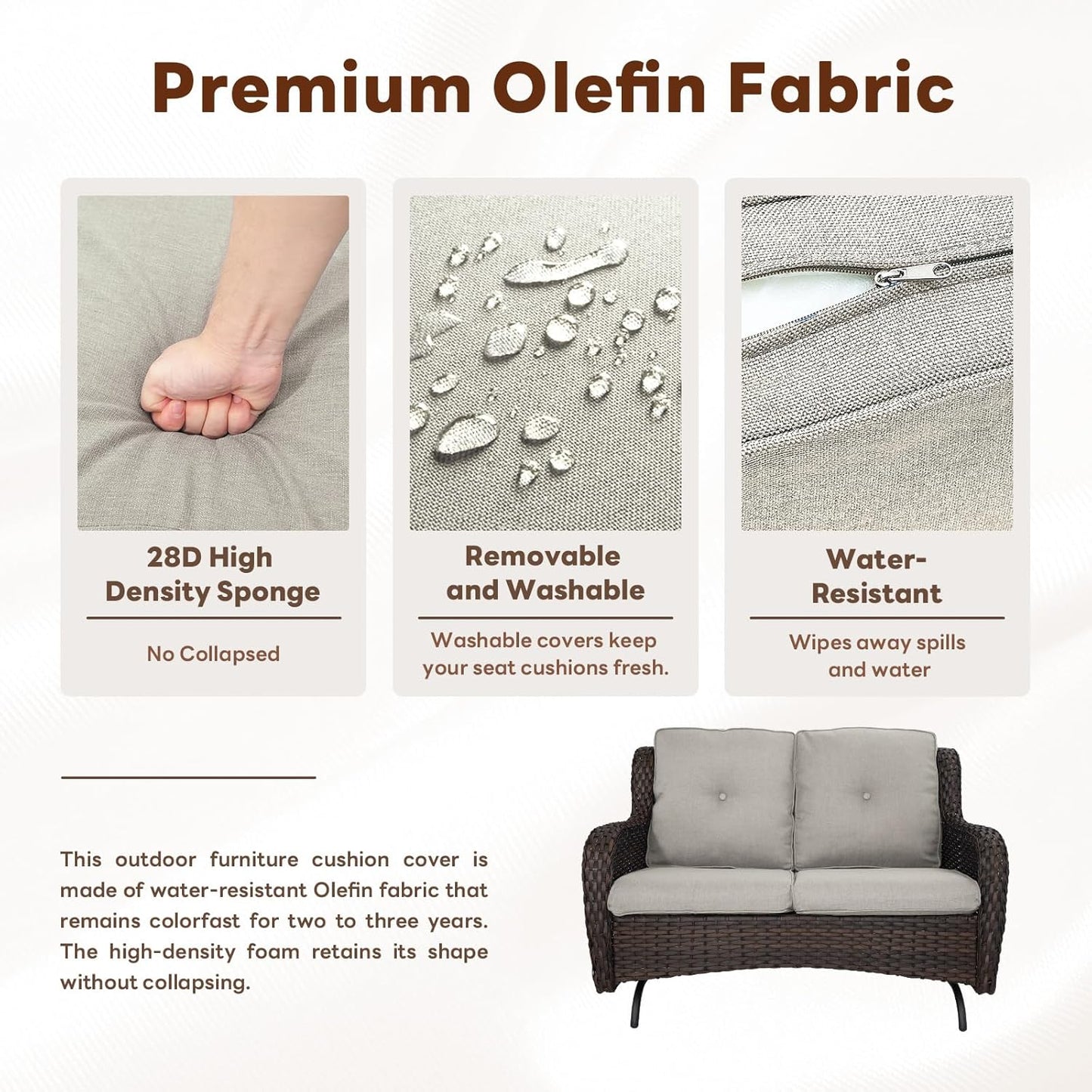 Spacious Outdoor Glider Bench - 500 LBS Weight Capacity Small Loveseat, 2 Seater Patio Gliders Furniture All Weather Wicker Couch with Removable Cushion for Deck Sunroom Balcony Backyard