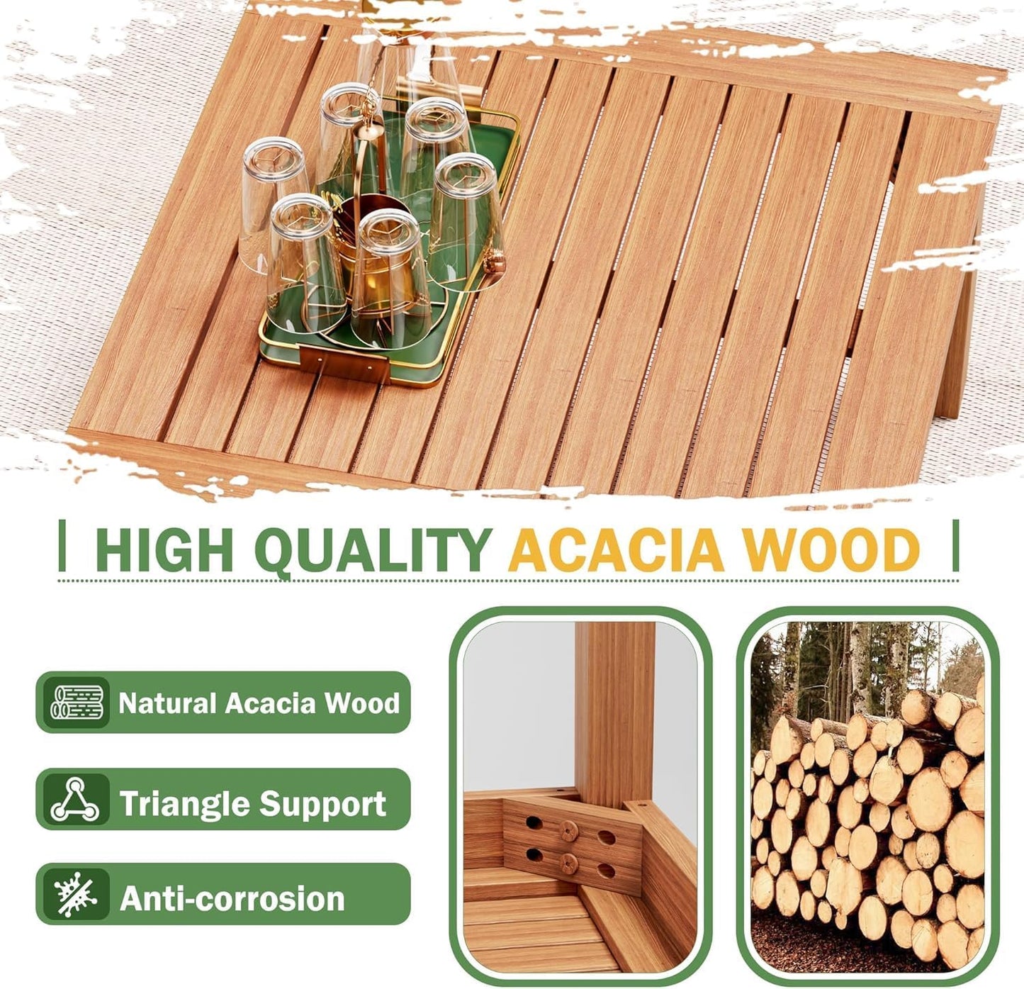 Devoko 5 Pieces Acacia Wood Outdoor Sectional Sofa Set with Coffee Table, Outdoor L-Shaped Couch with All-Weather Cushion for Patio