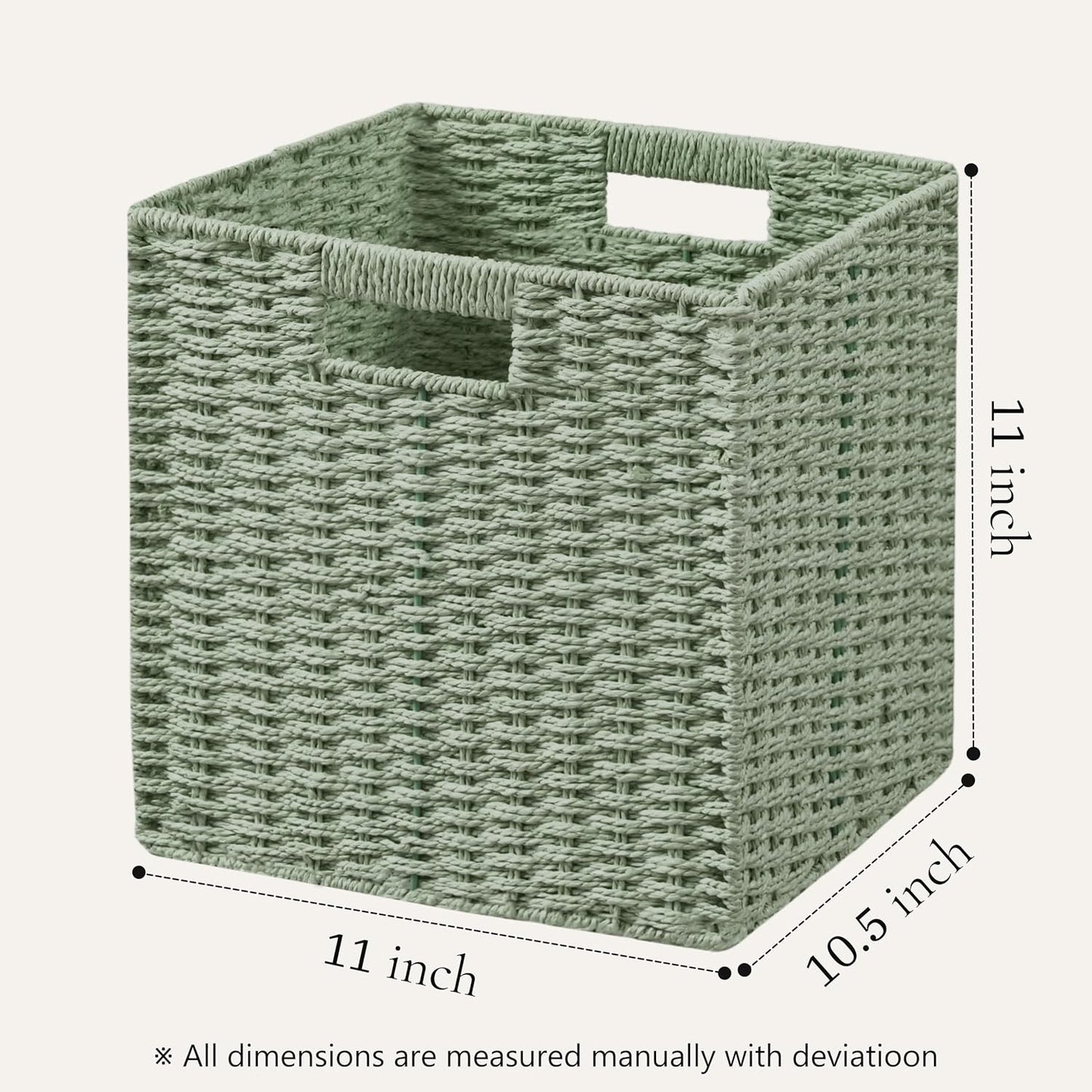 UBBCARE 2 Pack Wicker Basket, 11.8L×11.8H×11W inch Woven Paper Rope Storage Baskets for shelves, Foldable Cube Storage bin with Handle, Storage Basket for Organizing & Decor, Green