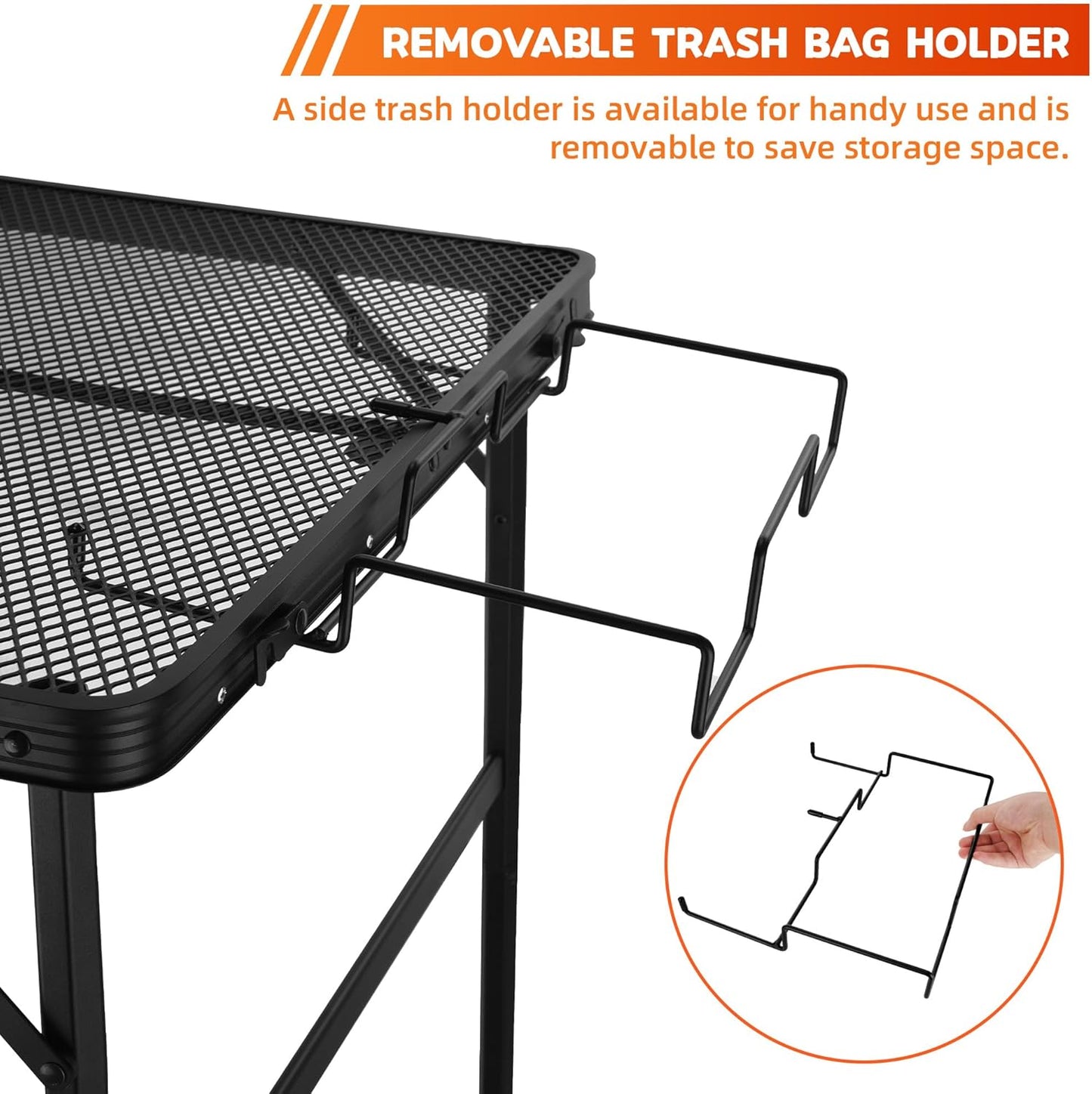 Outdoor Picnic Camping Table, Folding Grill Metal Table 3 Ft - Portable, Lightweight, Compact & Height Adjustable Collapsible Patio BBQ Table with Trash Bag Holder