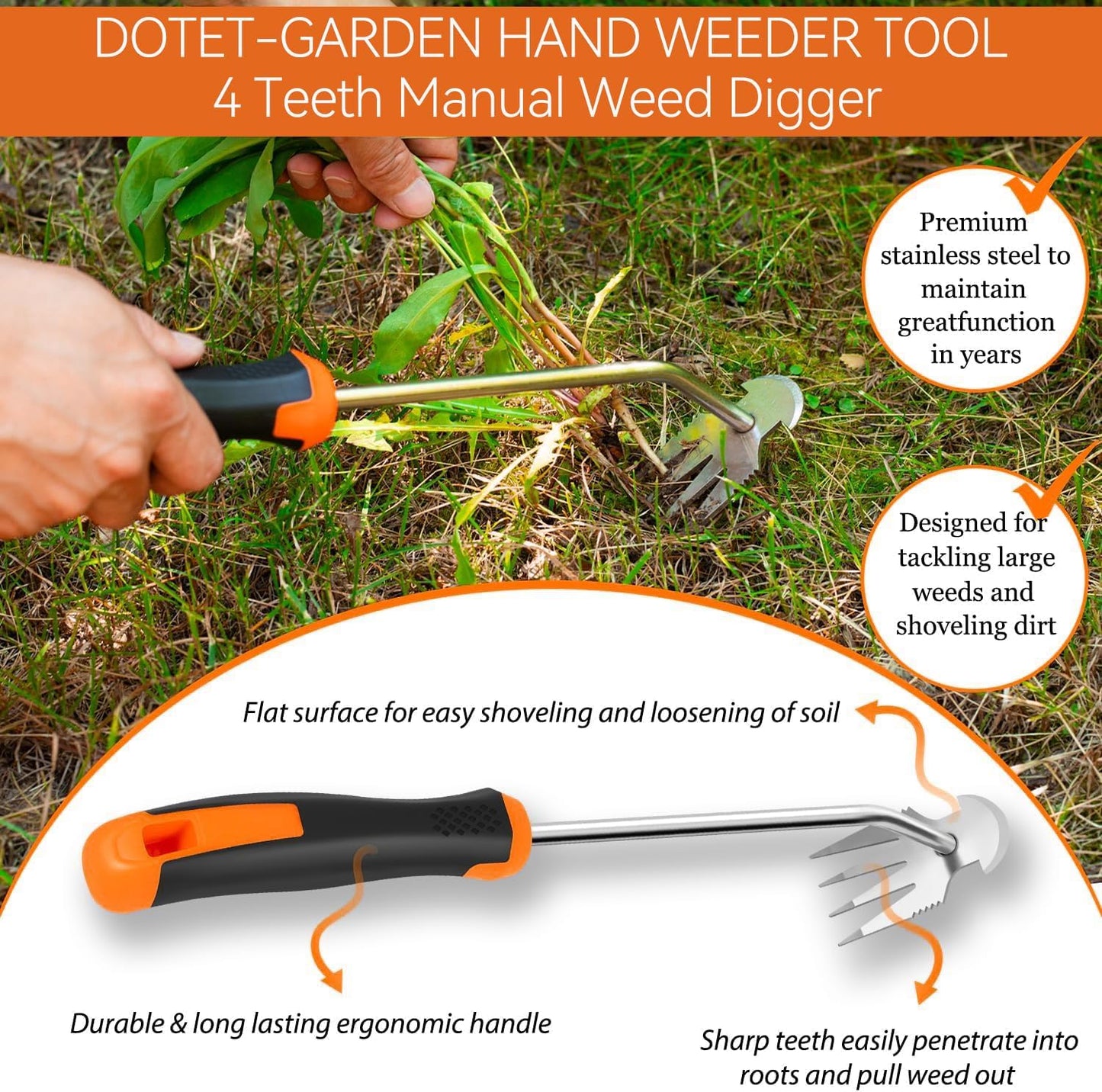 Weed Puller Tool, 2025 New Durable Garden Weed Pulling Tool, Portable Garden Weeder Tool for Vegetable Gardening Backyard Farm Planting & Weeding(Orange)