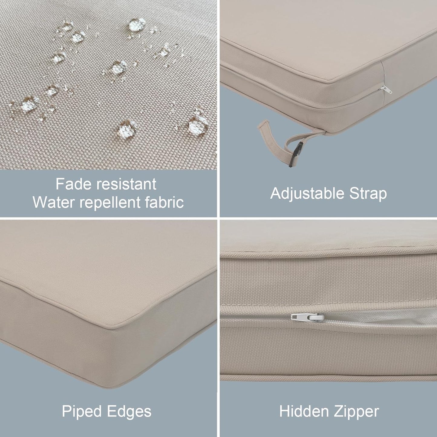 LVTXIII Patio Chair Cushions 19"x19"x3", Water-Repellent Outdoor Seat Cushions for Patio Furniture, Square Chair Pads with Ties for Home Garden Decoration, Set of 2, Beige