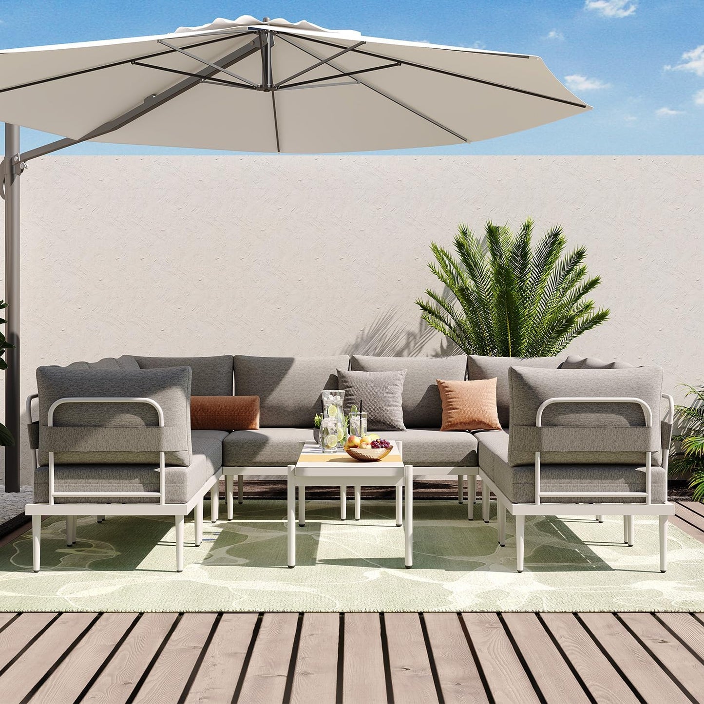 Sundale Outdoor 9 Pieces Metal Patio Furniture Set, Outdoor Sectional Sofa w/6 Inch Olefin Cushion and Coffee Table, Modern Outdoor Conversation Sets