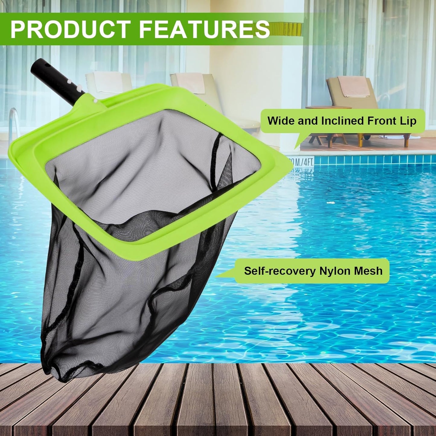 Sepetrel Swimming Pool Leaf Skimmer Net,Fine Nylon Mesh & Reinforced Frame Deep Rake Net,Cleaning Supplies and Accessories, (Pole Not Included)