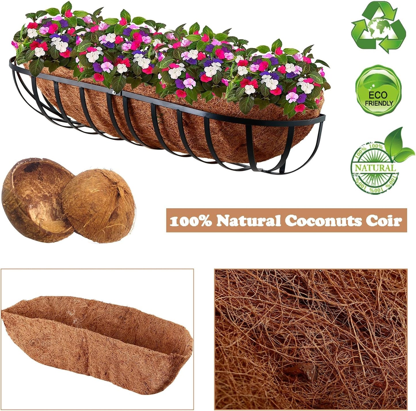 4 Pack Trough Coco Liner 30 Inch Hanging Basket Liners 100% Natural Coconut Husk Liners for Planters Window Box Planter Inserts for Large Pots Trough Planters Outdoor Garden Decoration