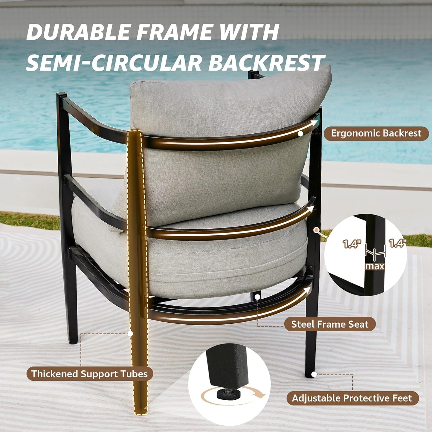 NATURAL EXPRESSIONS Outdoor Patio Furniture Conversation Sets 3 Pieces Patio Lawn Chair Set Porch Chairs with Metal Table for Balcony Yard Garden Lawn Poolside