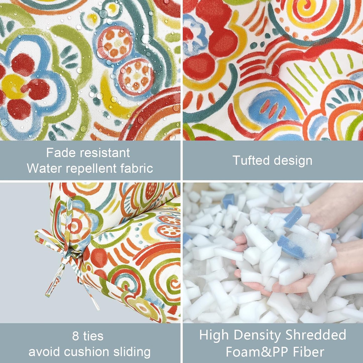 LVTXIII Outdoor Seat/Back Chair Cushion Patio Tufted High Back Cushion, Seasonal Replacement Rocking Chair Cushion with Ties (22” W x 20D”, Set of 2, Flower Red)