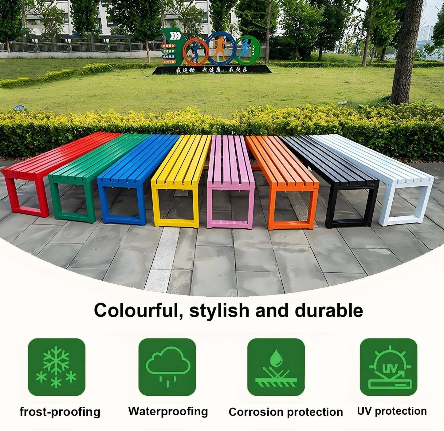 Weatherproof Metal Dining Bench, Outdoor Bench Backless Patio Bench 2-Person Farmhouse Bench Garden Bench for Kitchen, Living Room, Entryway(White,40in)