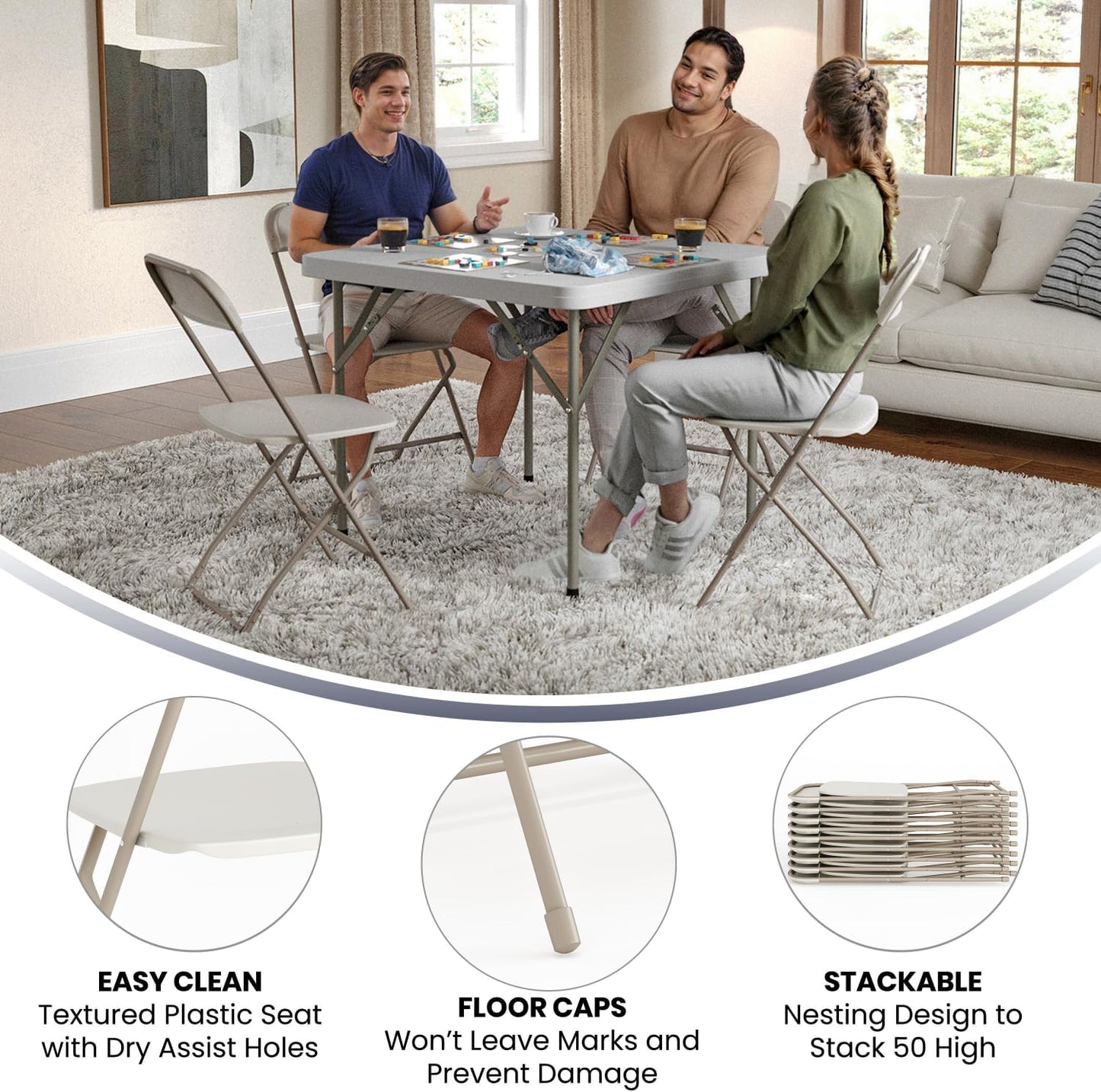 Flash Furniture Hercules Series Plastic Folding Chair - Beige - 6 Pack 650LB Weight Capacity Comfortable Event Chair-Lightweight Folding Chair