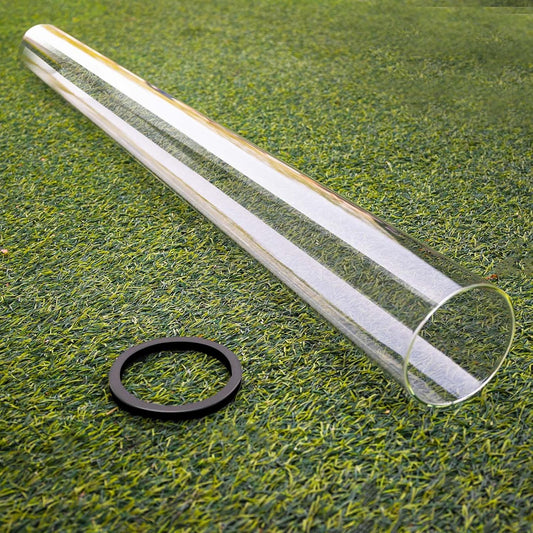 Patio Heater Glass Tube Replacement,49.5" Tall 4" Diameter with Silicone Connecting Ring Compatible with Four-Sided Pyramid Flame Outdoor Heater, Glass Tube Patio Heater for Hiland, Fire Sense