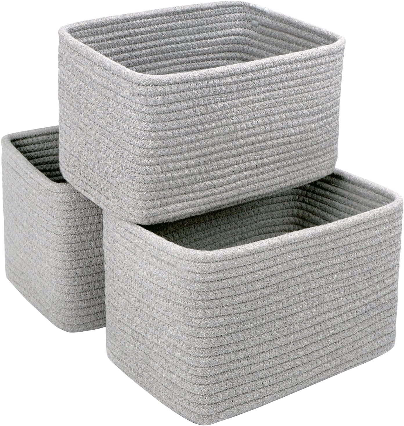 Small Cotton Rope Basket – Storage Bin for Organizing (10.6" x 6.7" x 6.7"), Bathroom Storage Basket for Shelf, Counter & Closet（Grey）