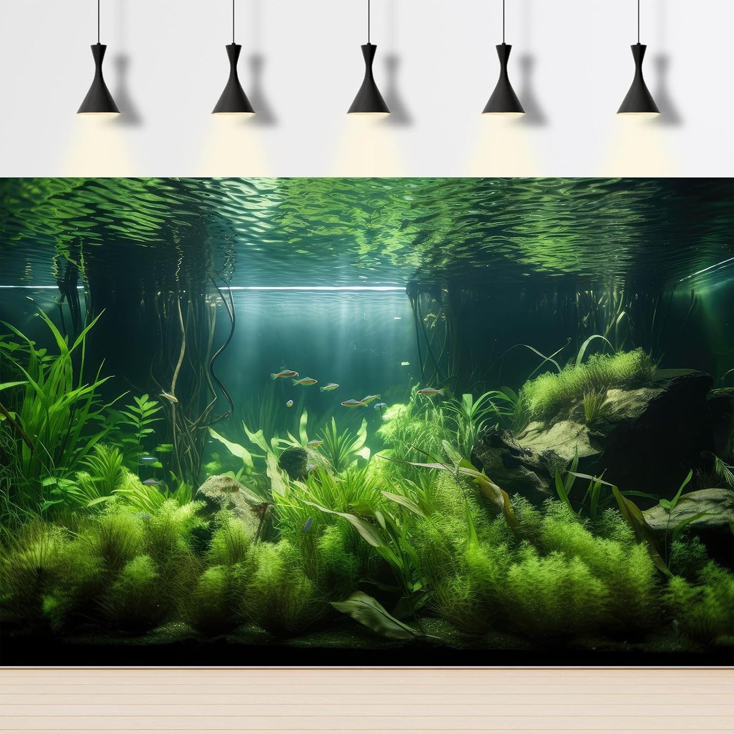 Aquarium Background Lush Green Aquatic Plants and Seagrasses Terrarium Background Under The Sea View With Rock Sands Fish Tank Background Amazing Aquarium Backdrop Background Poster Vinyl 72x24in