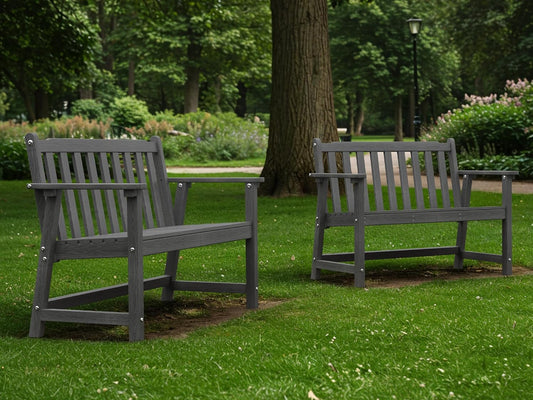 Ciokea 44" Outdoor Bench Set of 2, HDPE Weatherproof Garden Bench, 2-Person Memorial Benches with 550 Lbs, Waterproof Patio Porch Benches for Outside Balcony Deck Backyard, Dark Grey