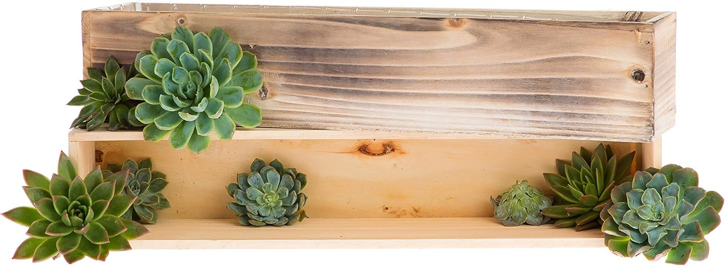 20" Rectangular Rustic Wood Planter with Plastic Liner l Rose Wood l Country Style, Home and Wedding Decorations, Garden Ornaments (20x4 Set of 2, Rose Wood)