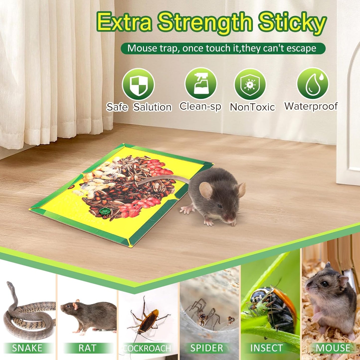 Qualirey 12 Pack Sticky Mouse Traps, Extra Large Glue Boards 8.3 x 11.8 Inch with Nut Attractant Print, Non-Toxic, Ready-to-use Indoor Rodent Catchers for Mice & Rats