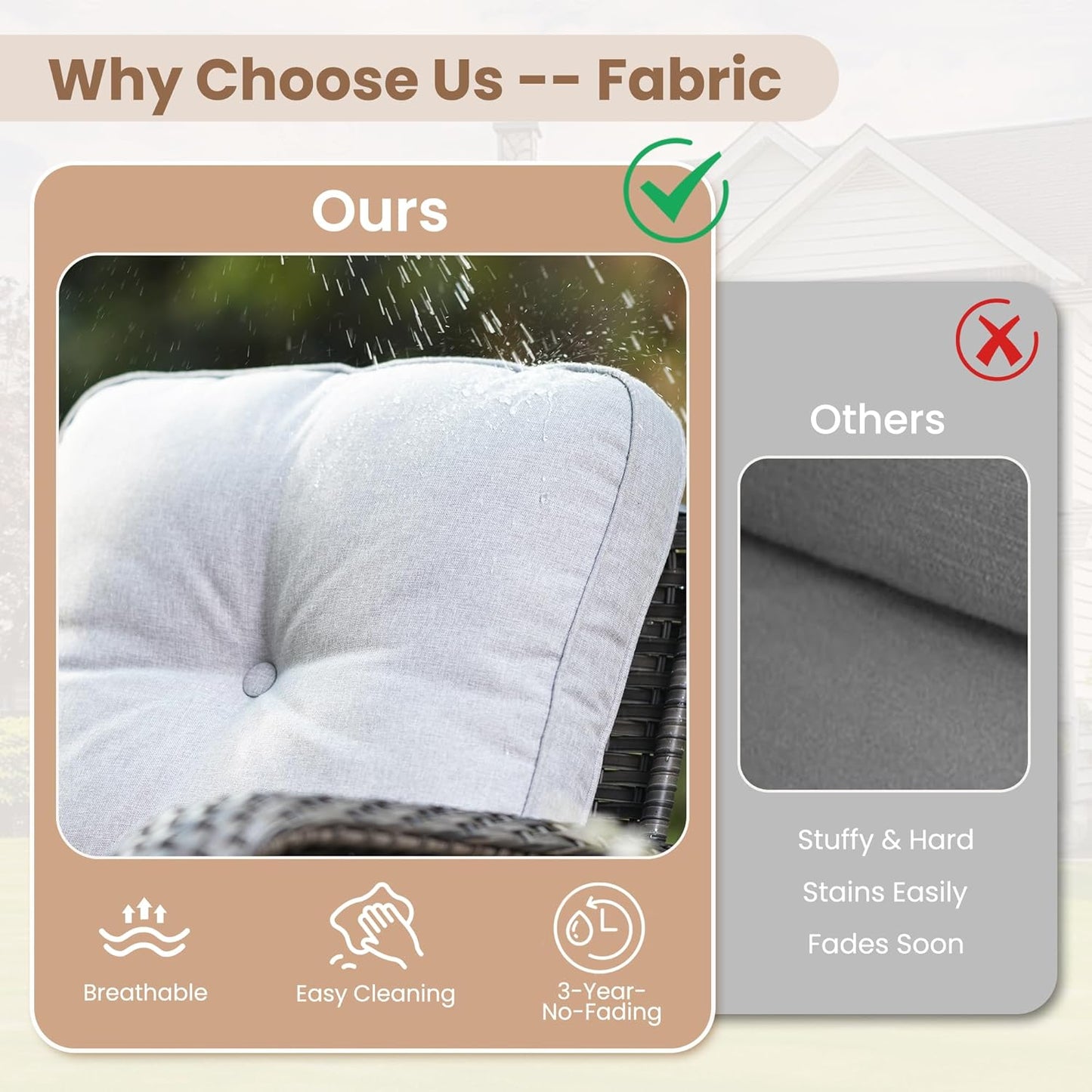 HOOOWOOO Patio Furniture Set,3 Pieces Outdoor Conversation Set,All Weather Wicker Bistro Set Yard Porch High Back Chairs Side Table,Light Gray