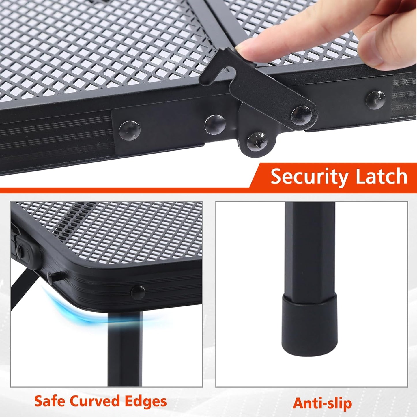 Camping Table, 2x1.3 FT Portable Folding Grill Table, Lightweight Height Adjustable Metal Tables with Mesh Desktop and Mesh Bag, Outdoor Tables for Camping, Picnic, Beach and BBQ, Black