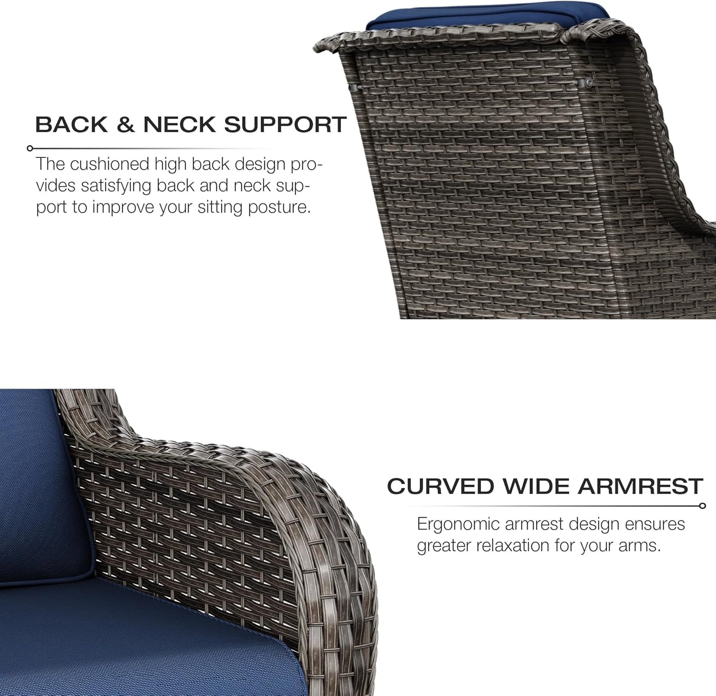 Joyside Outdoor Swivel Rocker Patio Chair - Outdoor Wicker Glider Rocking Chair with Olefin Fabric Cushions Suitable for Porch Deck and Backyard(Mixed Grey/Dark Blue)