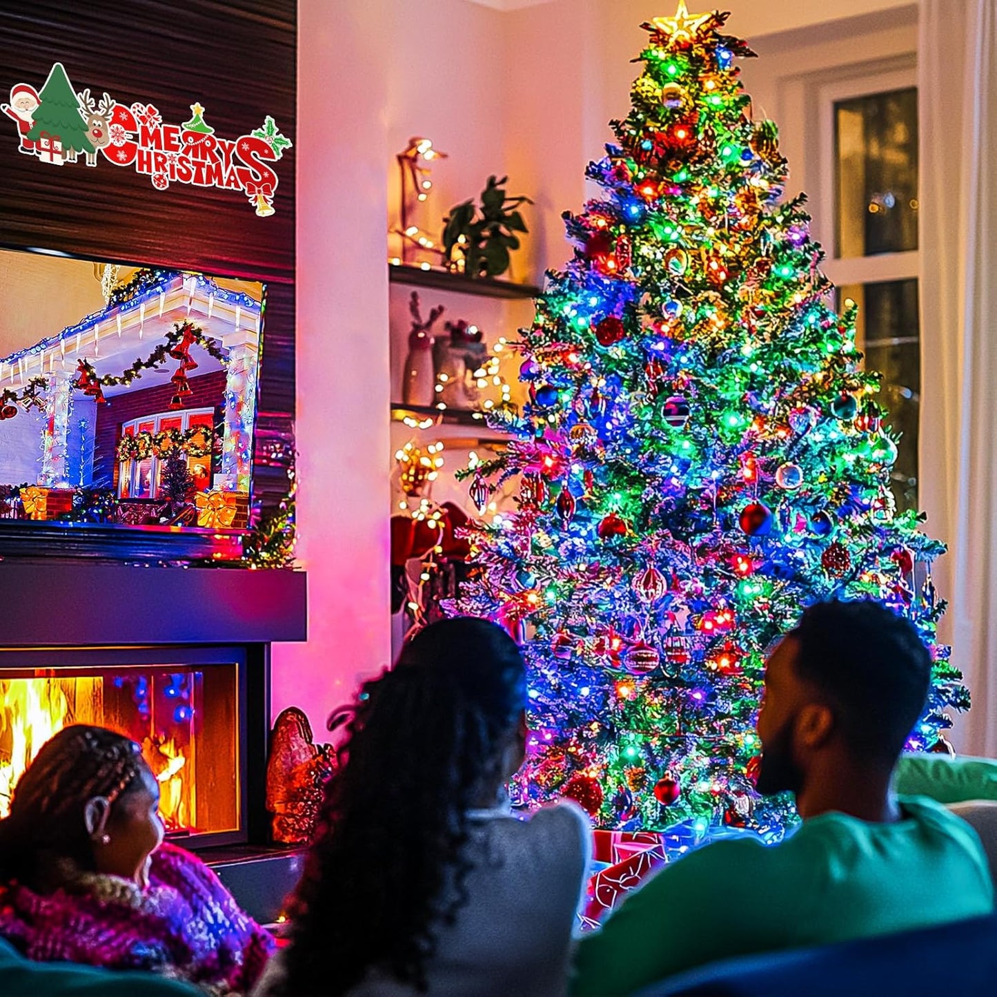 JMEXSUSS Connectable 100 LED Multicolor Christmas Lights for Tree, 8 Modes Indoor Outdoor Clear Wire, 33ft Colorful Plug-in for Christmas Tree Bedroom