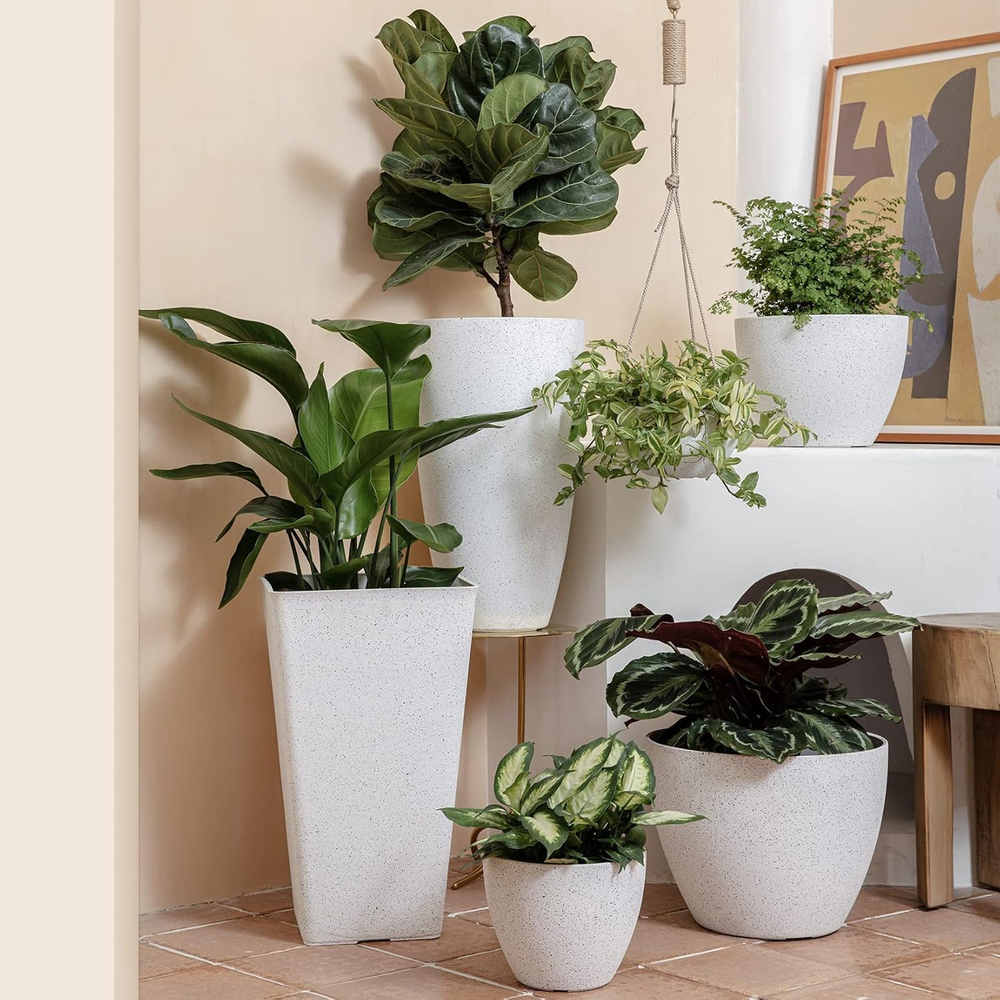 LA JOLIE MUSE 14.2/11.3/8.6 Inch Planters,Indoor/Outdoor White Planters Set of 3,Plant Container with Drain Holes,Flower Pots for Patio and Deck