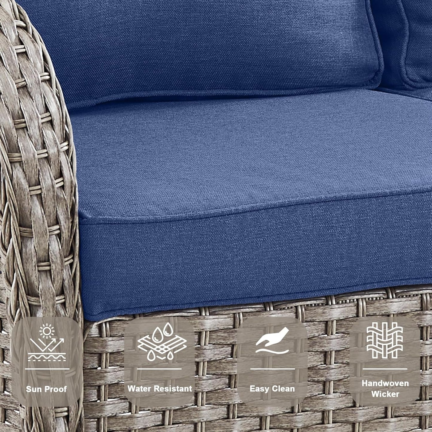 6 Pieces Wicker Patio Conversation Sets with Outdoor Swivel Rocker Chairs and Loveseat Glider Chair, All-Weather Rattan Furniture Set for Patio Deck Sunroom Backyard