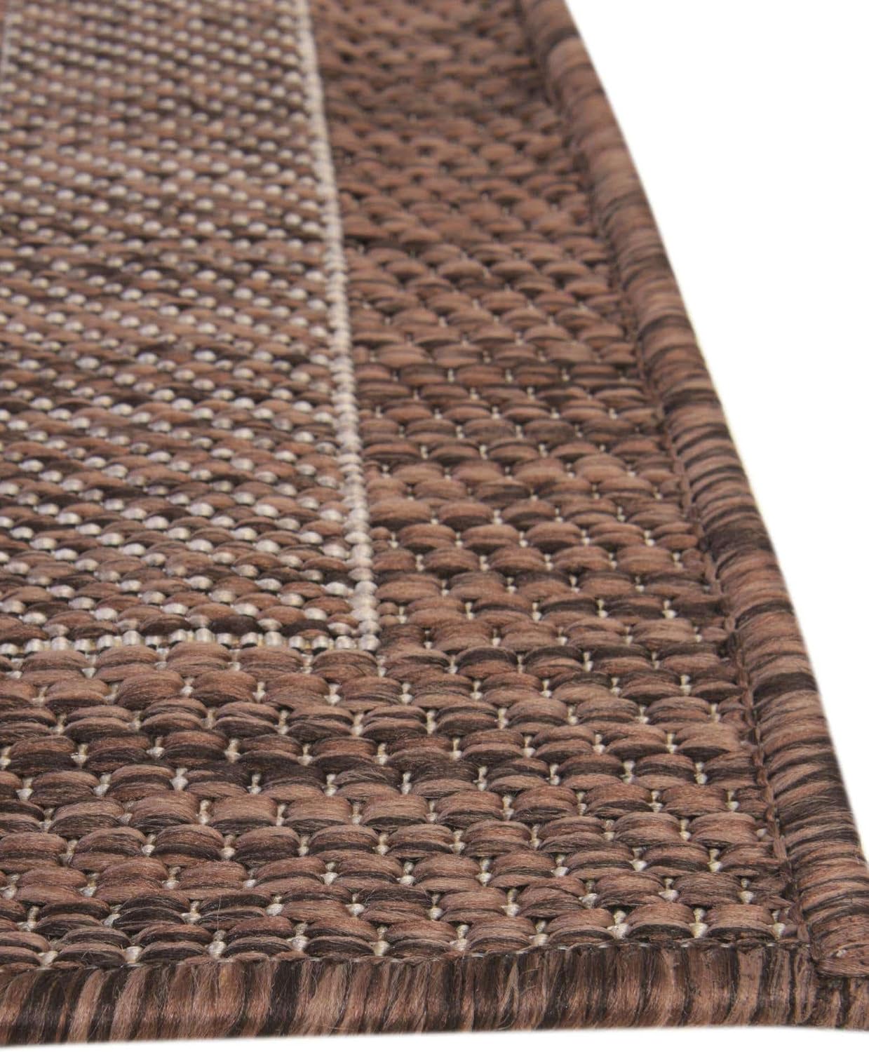 Unique Loom Outdoor Border Collection Area Rug - Soft Border (7' 10" x 10' Rectangle Brown/Ivory)
