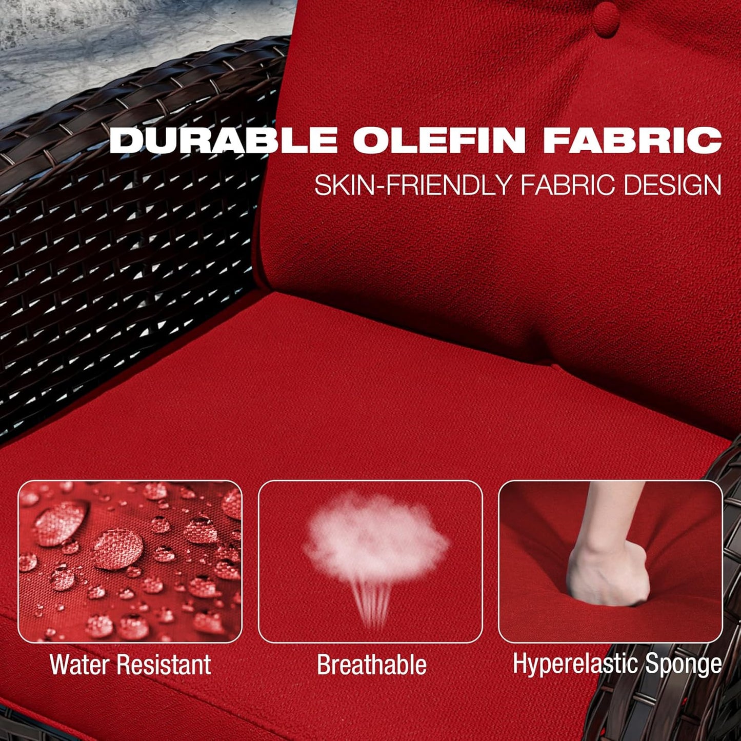 Joyside 9 Piece Patio Furniture Set, Outdoor Wicker Conversation Sets with Swivel Rocker Chairs and Sofa, Thick Cushion, Rattan Patio Sectional for Porch, Deck Use (Brown/Red, 9 PCS)