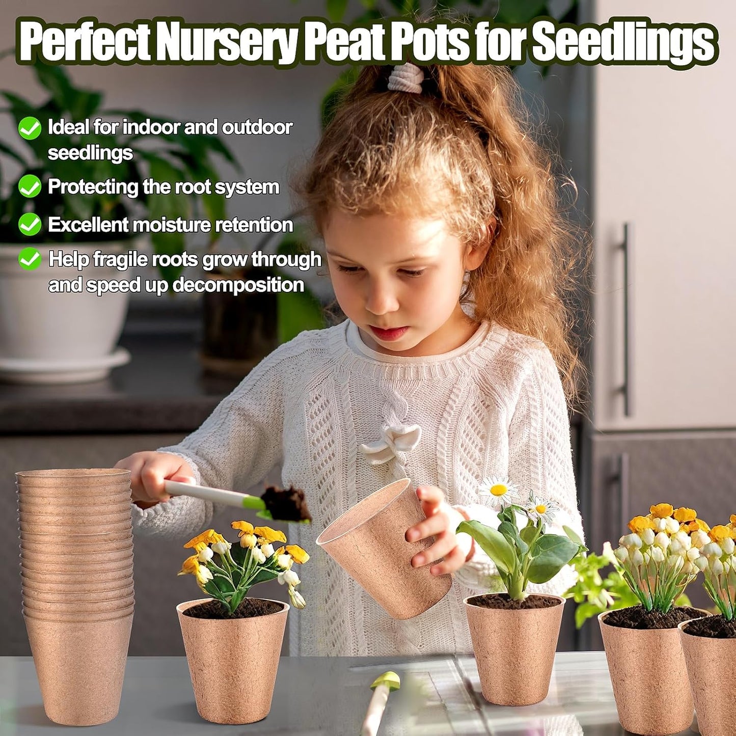 4 Inch Peat Pots, 50PCS Biodegradable Plant Starting Pots Round Nursery Pot, Garden Germination Nursery Pot Bonus 20 Plant Labels (4 Inch, 50P)