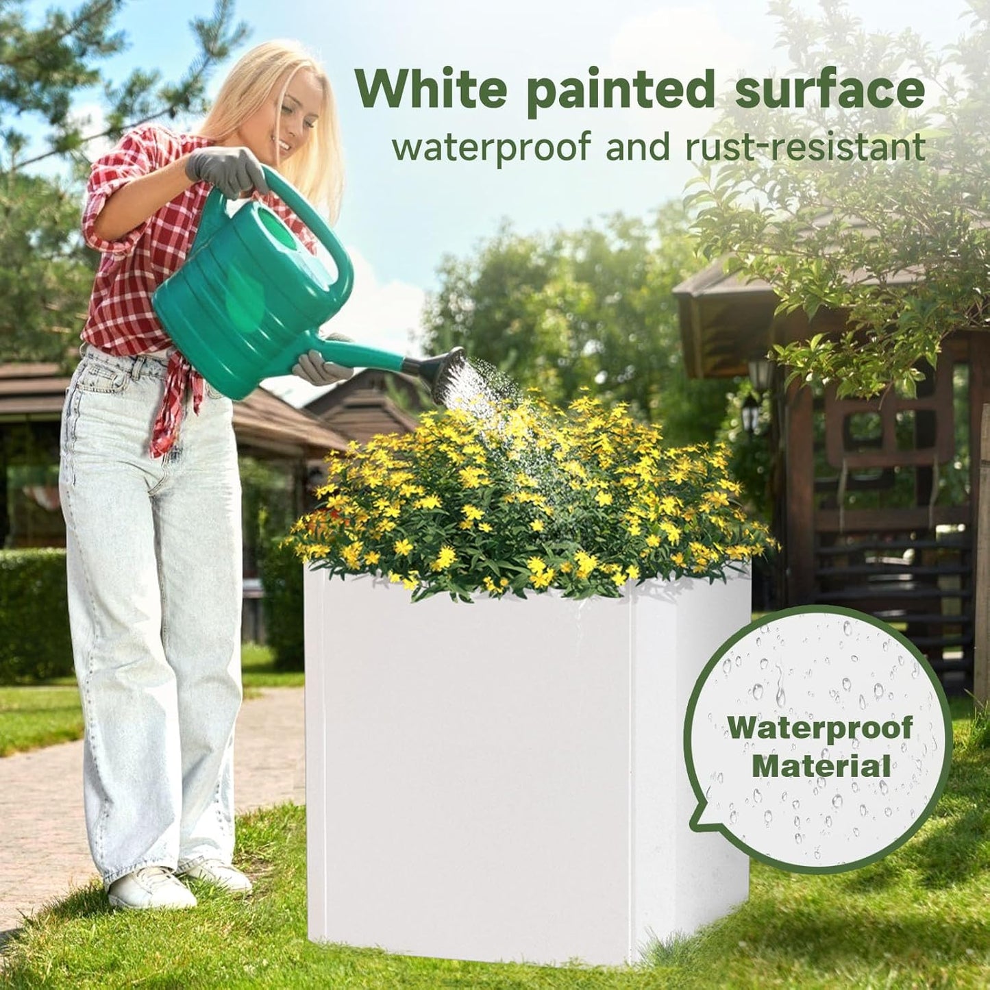 Steel Planter Box-26"x26"x26"-Large Square Planter Box-Outdoor Indoor-Cube Steel Planter Heavy Duty White Metal Planter Flower Pot Commercial Residential for Home Garden Porch Hotel Patio