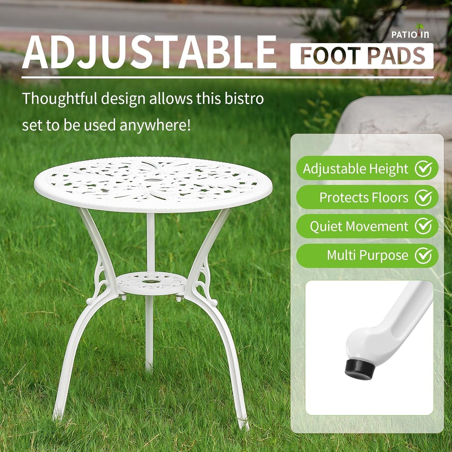 Cast Aluminum Patio Bistro Sets 3 Piece, Outdoor Bistro Set 3 Piece, Aluminum Bistro Set Outdoor, Patio Table Set with 1.97" Umbrella Hole, Patio Furniture Set for Backyard, Porch