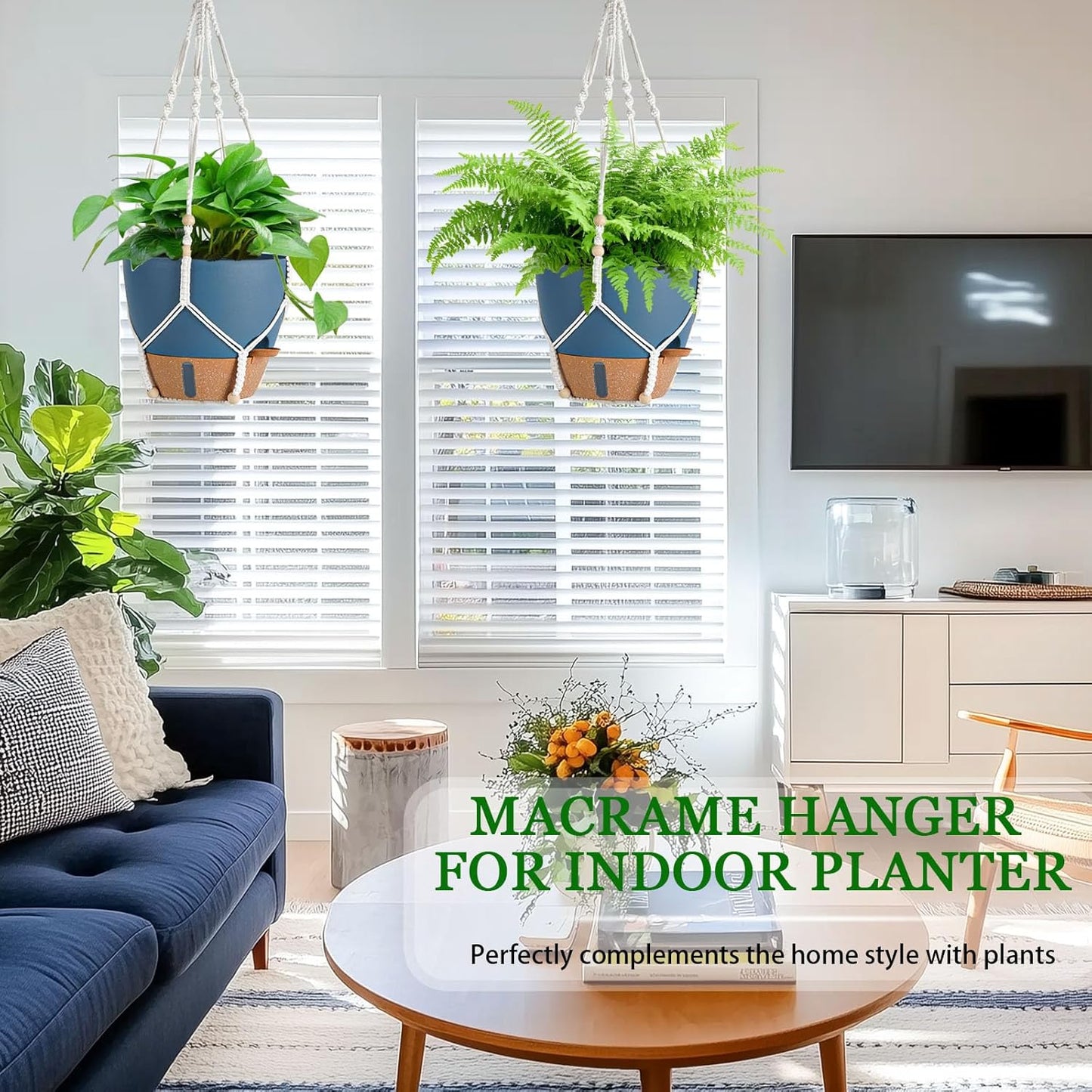 Hanging Planter Self Watering 10 Inch, 2 Pack Hanging Baskets for Plants, Hanging Flower Pots with Drainage Hole & 2 Kinds of Plant Hangers for Garden Home Decor (Navy Blue, 10 Inch)