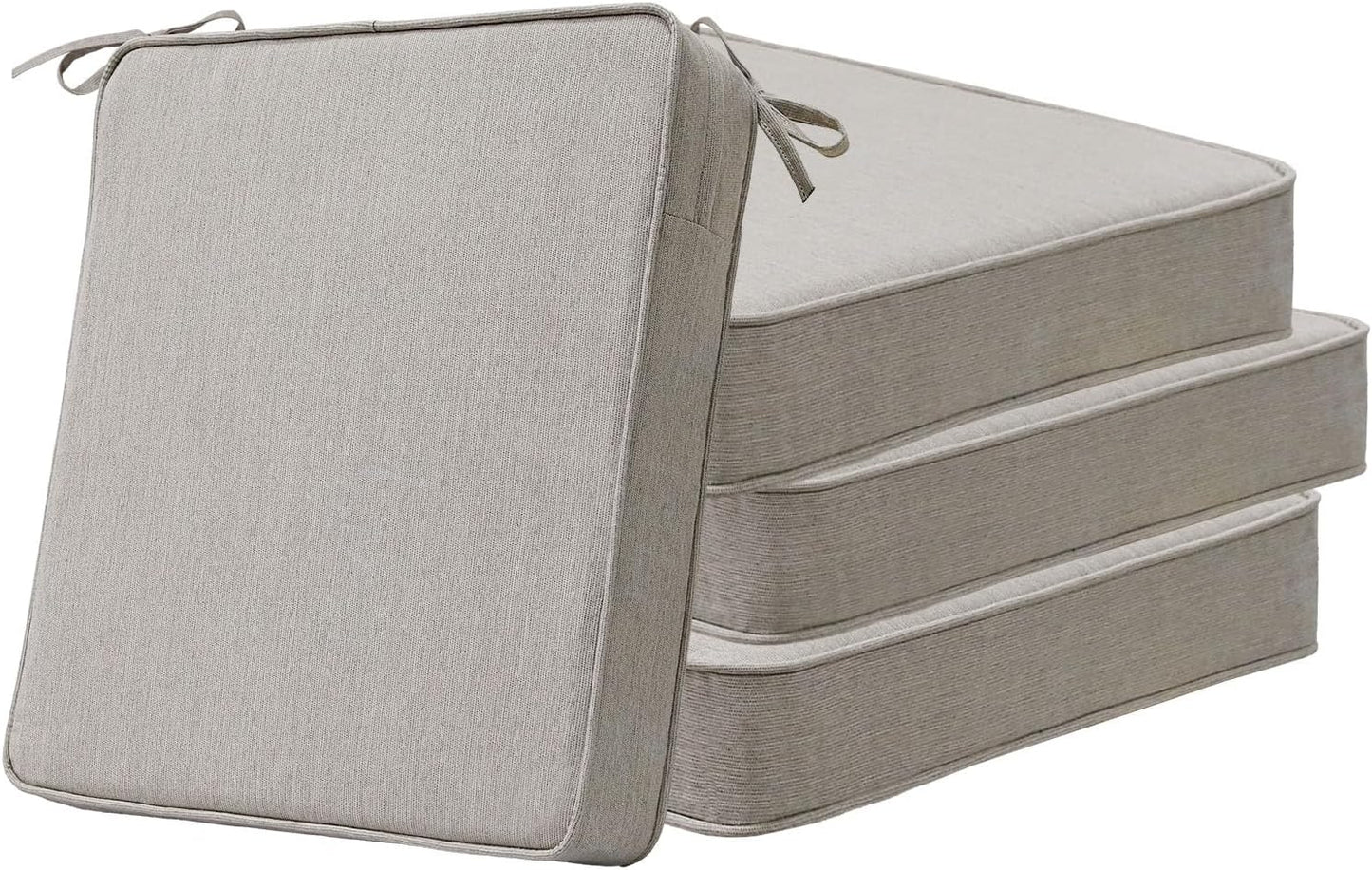 Sunbrella Square Corner Seat Cushions, 19" x 19" x 3", Set of 4, Indoor Outdoor Water Repellent Universal Chair Pads with Ties for Patio Furniture, Garden Dining Chairs, Specrtum Pebble