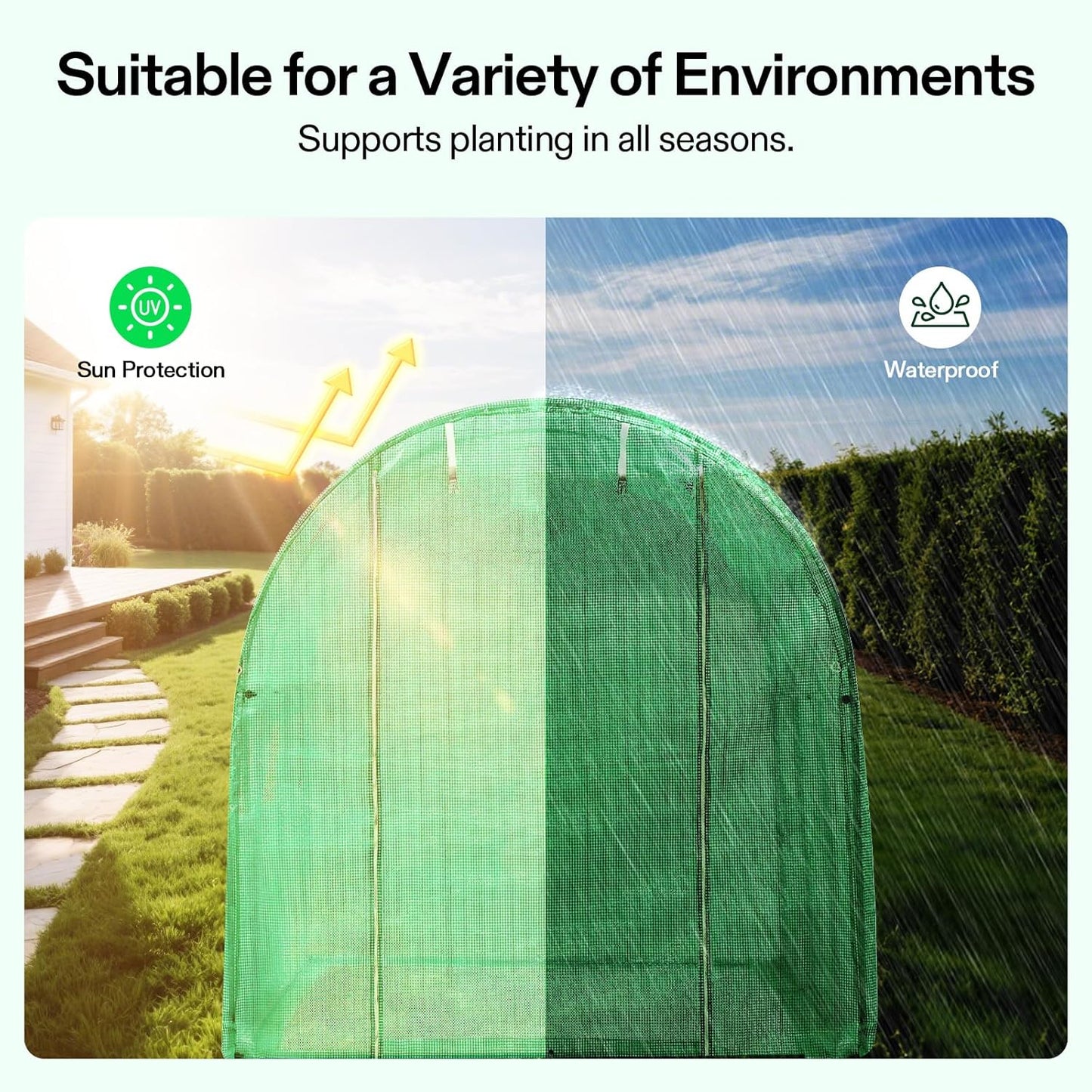 VIVOSUN 10x7x7 Ft. Large Walk in Greenhouse, Greenhouse Tunnel, Garden Plant Hot House with Green PE Cover, Roll-up Zipper Door and Window for Outdoor