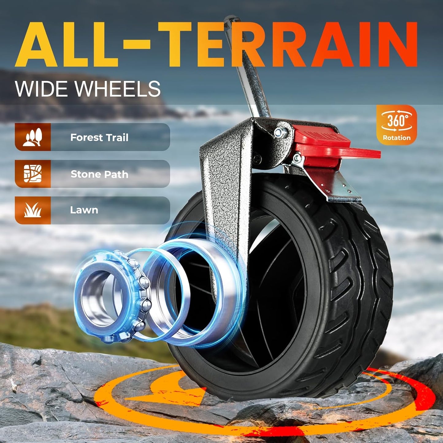 Overmont Collapsible Wagon with Tailgate - 49.2" Extended Heavy Duty Foldable Utility Wagon Folding Cart with All-Terrain Wheels for Outdoor Camping Sports Garden Beach Grocery - 300lbs Support