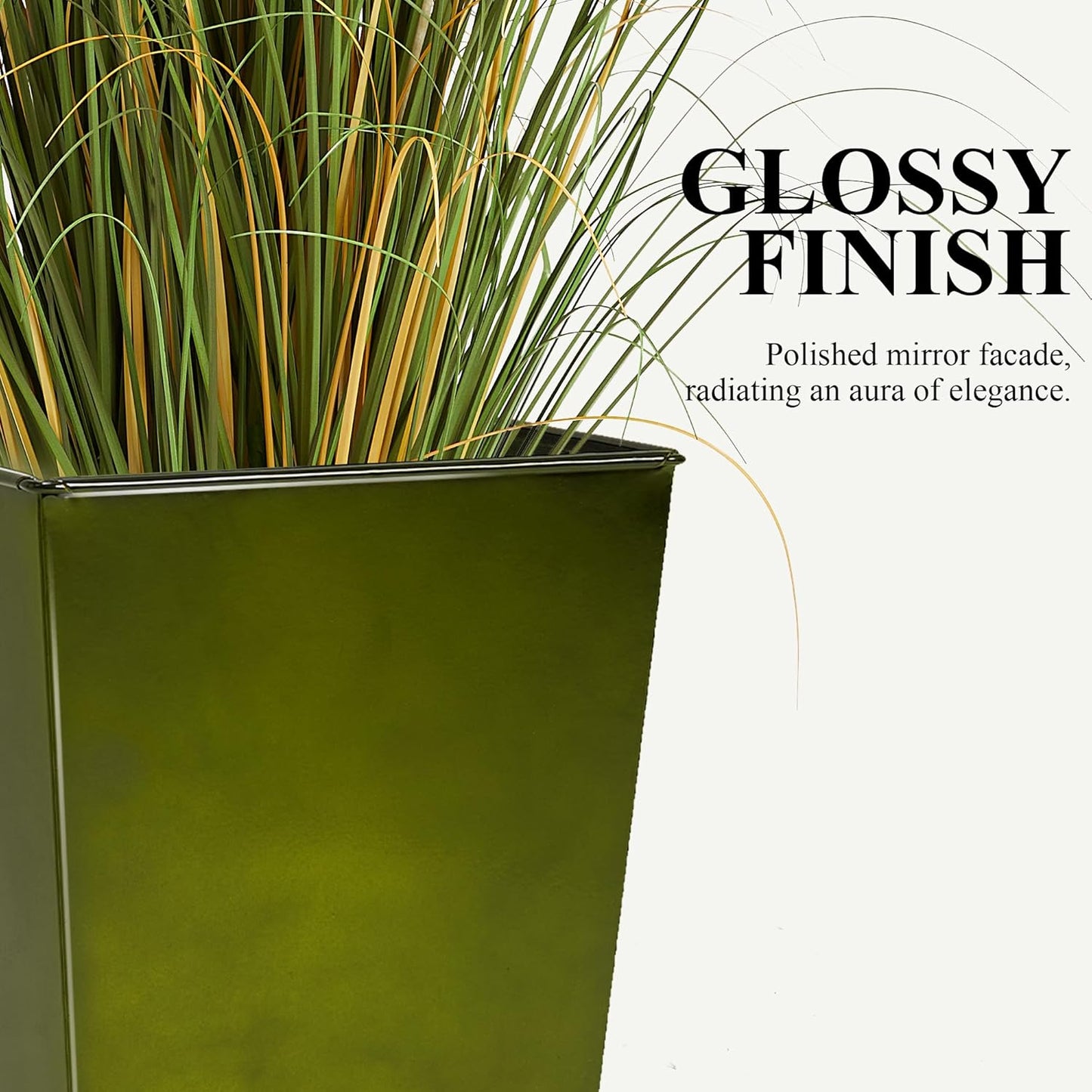 Worth Garden Large Metal Glazed Floor Planter Set of 2-14" Dia x 18" H - Luxurious Glossy Finish Green Tall Square Tapered Steel Plant Pots, Decor Flower Pot Indoor & Outdoor, Drainage Hole