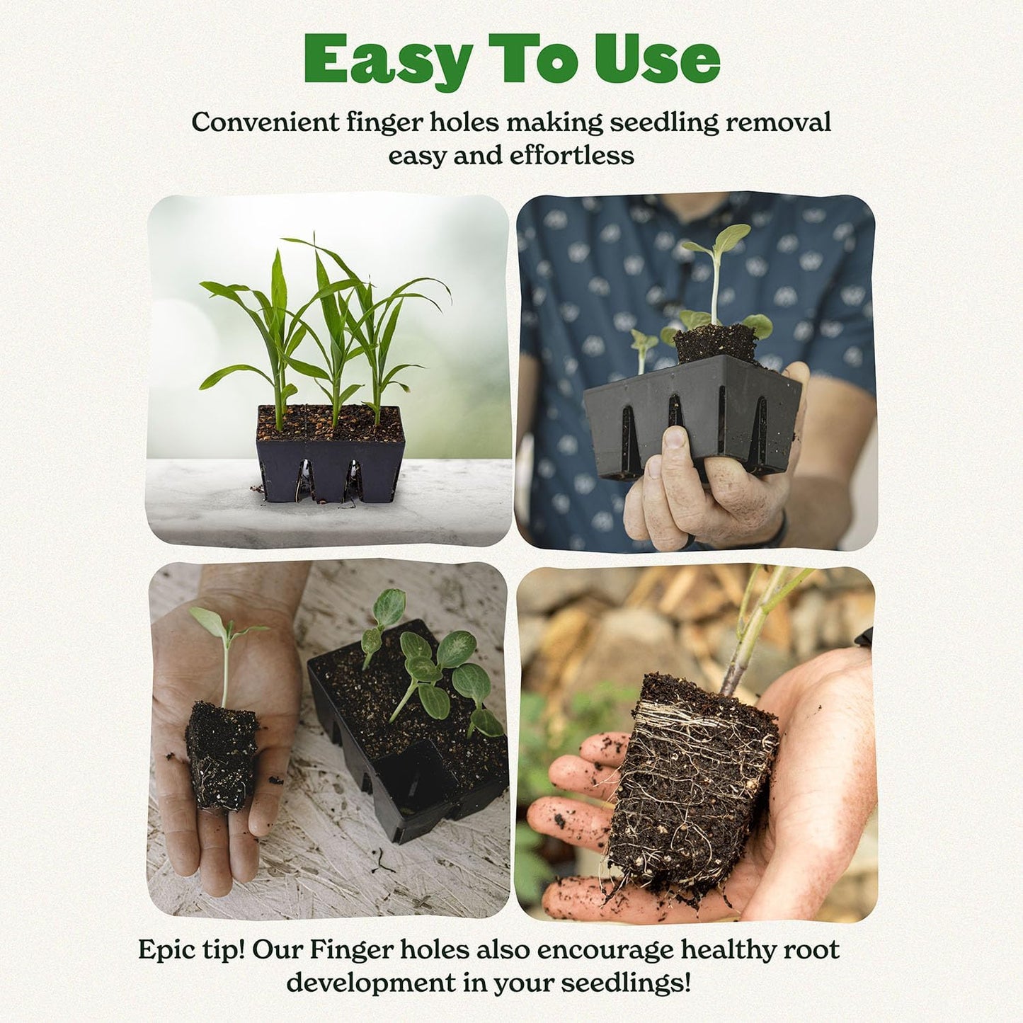 Epic Gardening Reusable Seed Starter Tray - 6 Cell/24 Seedling Starter Trays - Easy Watering, Indoor Greenhouse, Plant Starter, Gardener-Friendly for Seedlings | UV-Treated & BPA-Free - Black