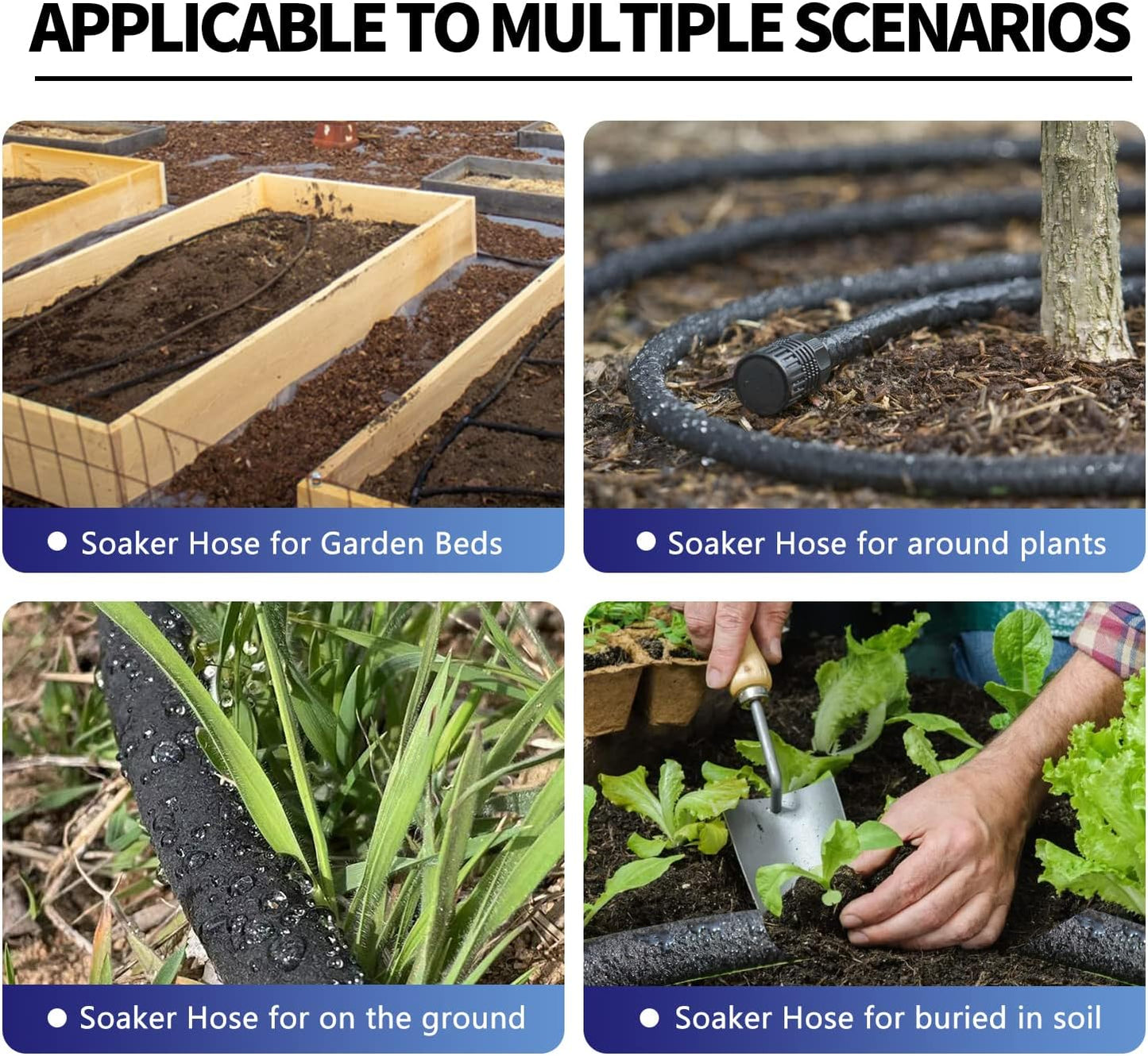 Soaker Hose 100 FT for Garden Beds, 1/2’’ Rubber Garden Soaker Hoses 100 FT with Connectors, Drip Irrigation Watering Hose for Vegetable, Tree, Lawn Yar (100 FEET)