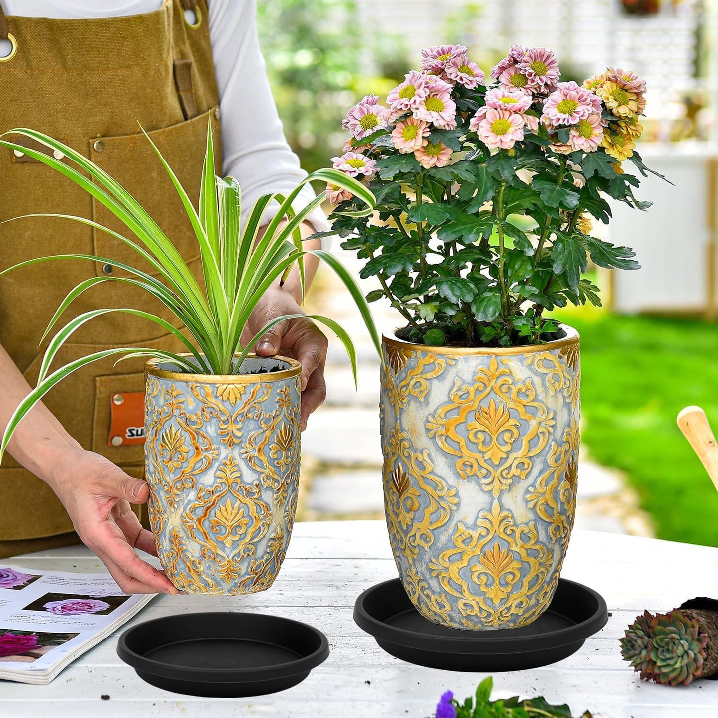 Plant Saucer 5 Pack 6 Inch, Sturdy 8 10 12 14 16 18 20 Inch Plant Trays for Pots, Water Catcher Tray for Plants, Plastic Plant Saucers for Indoors (6inch-Black)