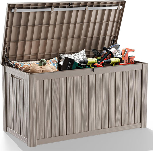 DRATO 150 Gallon Outdoor Storage Box, Large Waterproof Deck Box, Lockable Resin Storage Container with Reinforced Support for Patio Cushions, Garden Tools, UV-Resistant Outdoor Chest
