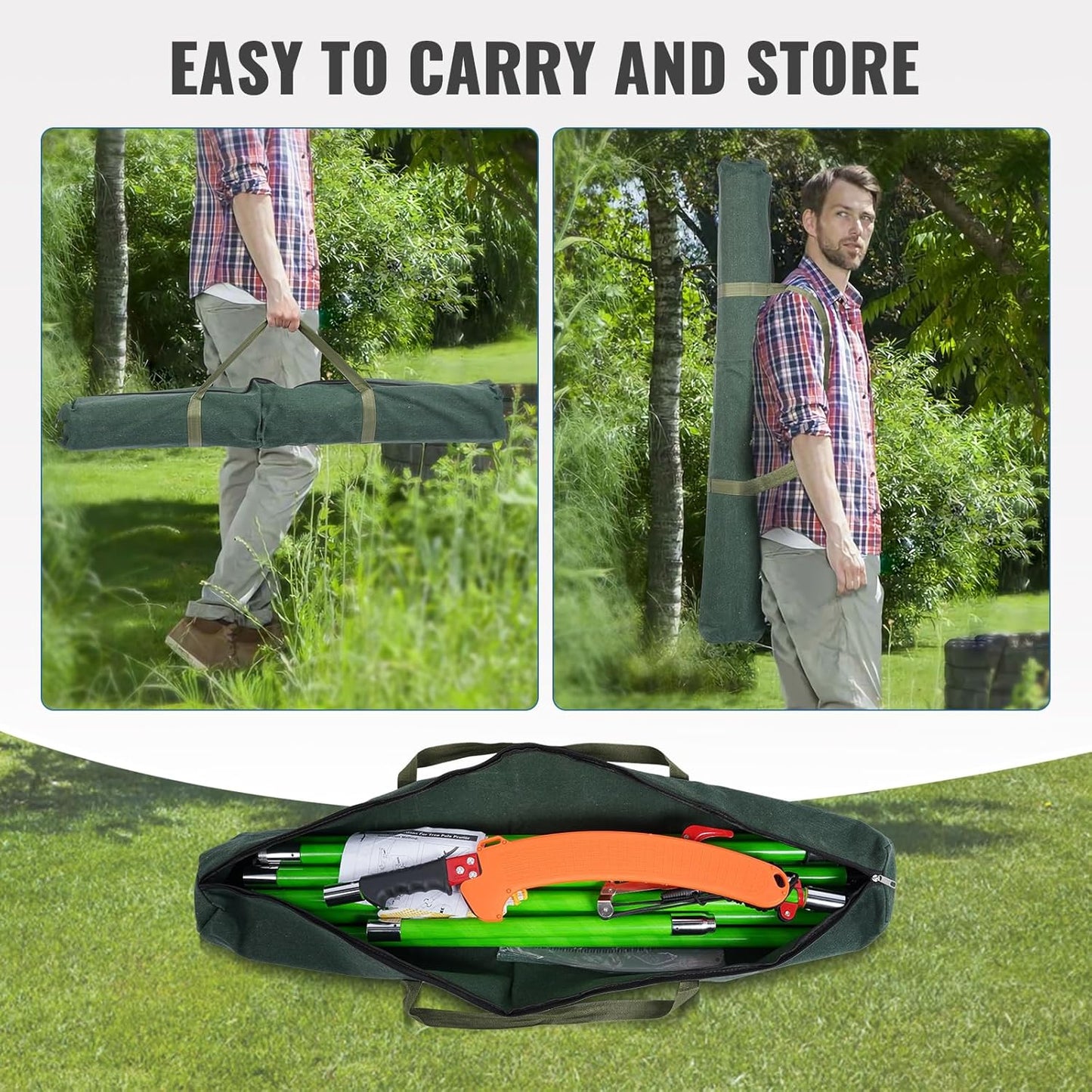 30 Ft Manual Pole Saw, Extendable Tree Pruner Blade and Scissors Set with 9 Fiberglass Handles, Long Branch Pruner Retractable for Backyard and Garden, Bush Cutting and Pruning of Palm Trees