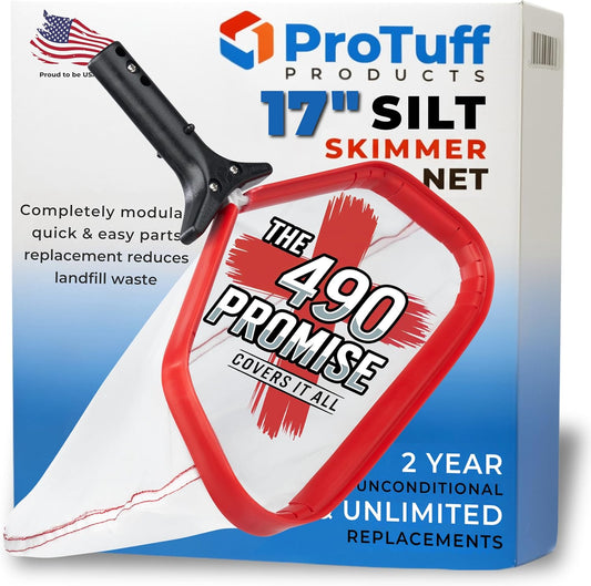 ProTuff 17" Silt Net Pool Skimmer – 2 Year Unconditional Free Replacement – Durable Fine Mesh Net for Silt & Debris – Heavy-Duty Aluminum Frame, Deep Bag for Easy Cleaning