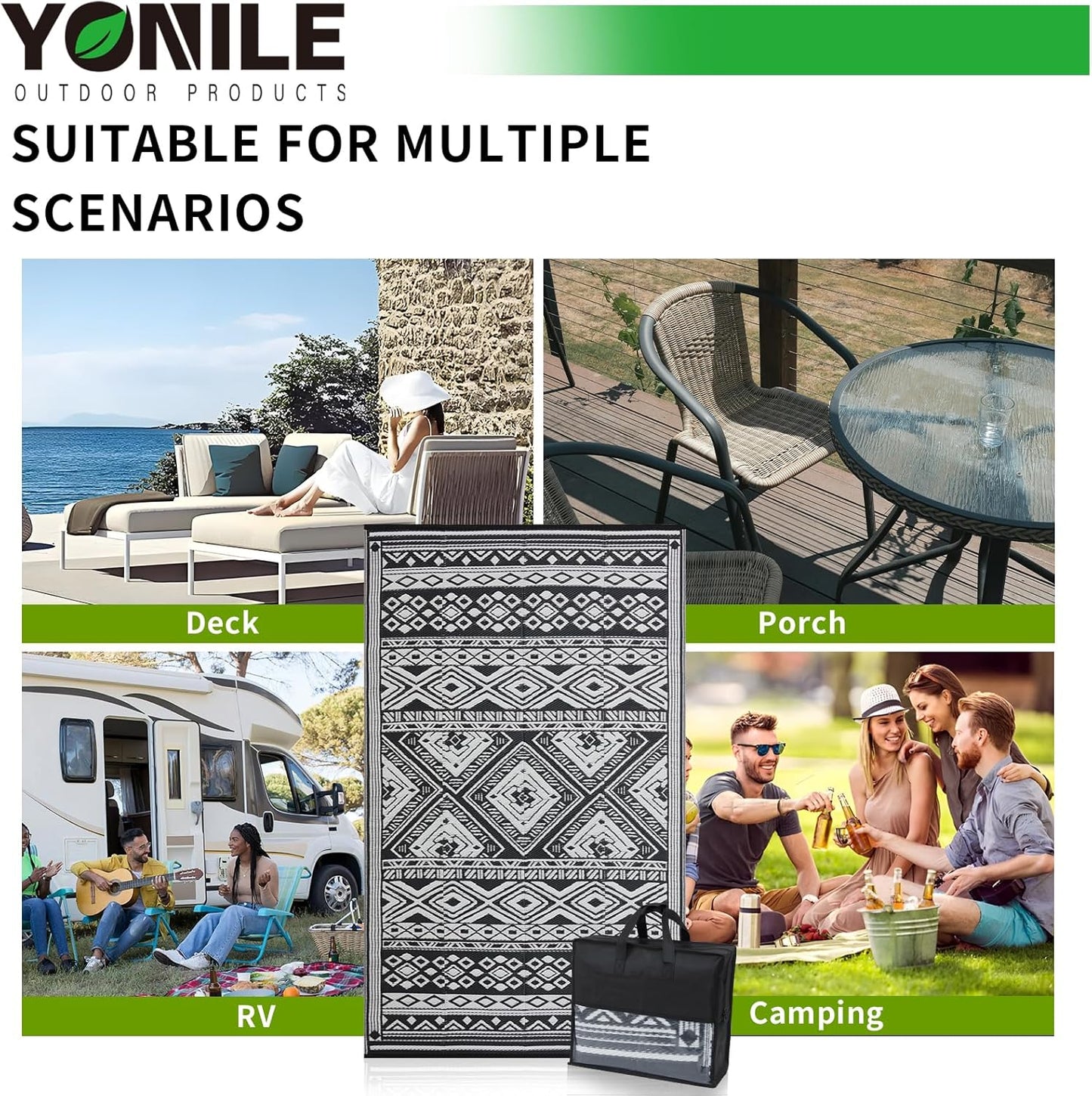 Outdoor Rug 5x8 ft Waterproof, Reversible Outdoor Plastic Straw Rug for Patios Clearance, Outdoor Area Rug Carpet RV Mat for Camping Backyard Deck Porch