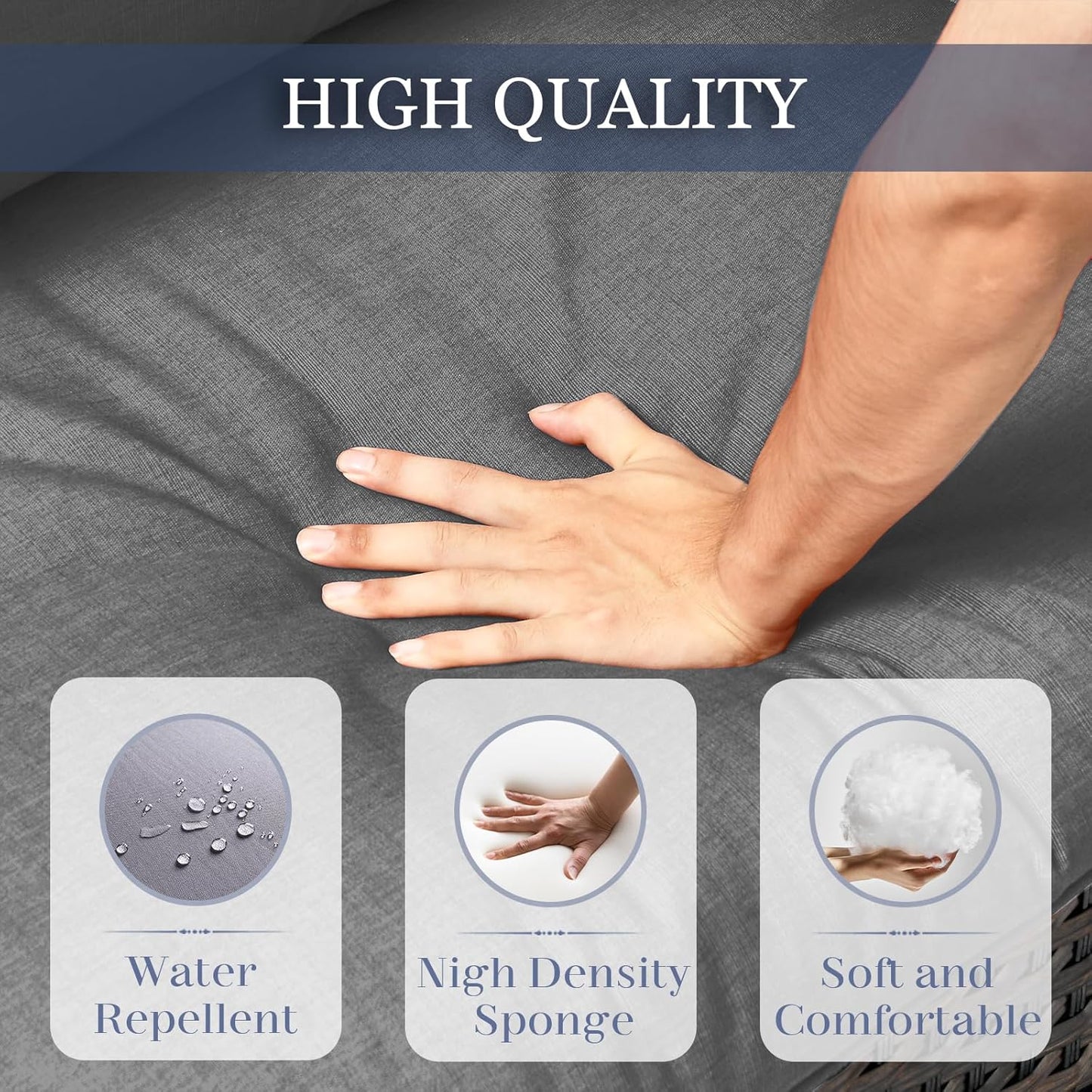 HUMMUH Outdoor Patio Couch-Outdoor Rattan Couch with Thick Cushions Outdoor Sofa for Deck Lawn Porch Balcony Poolside-Brown/Grey