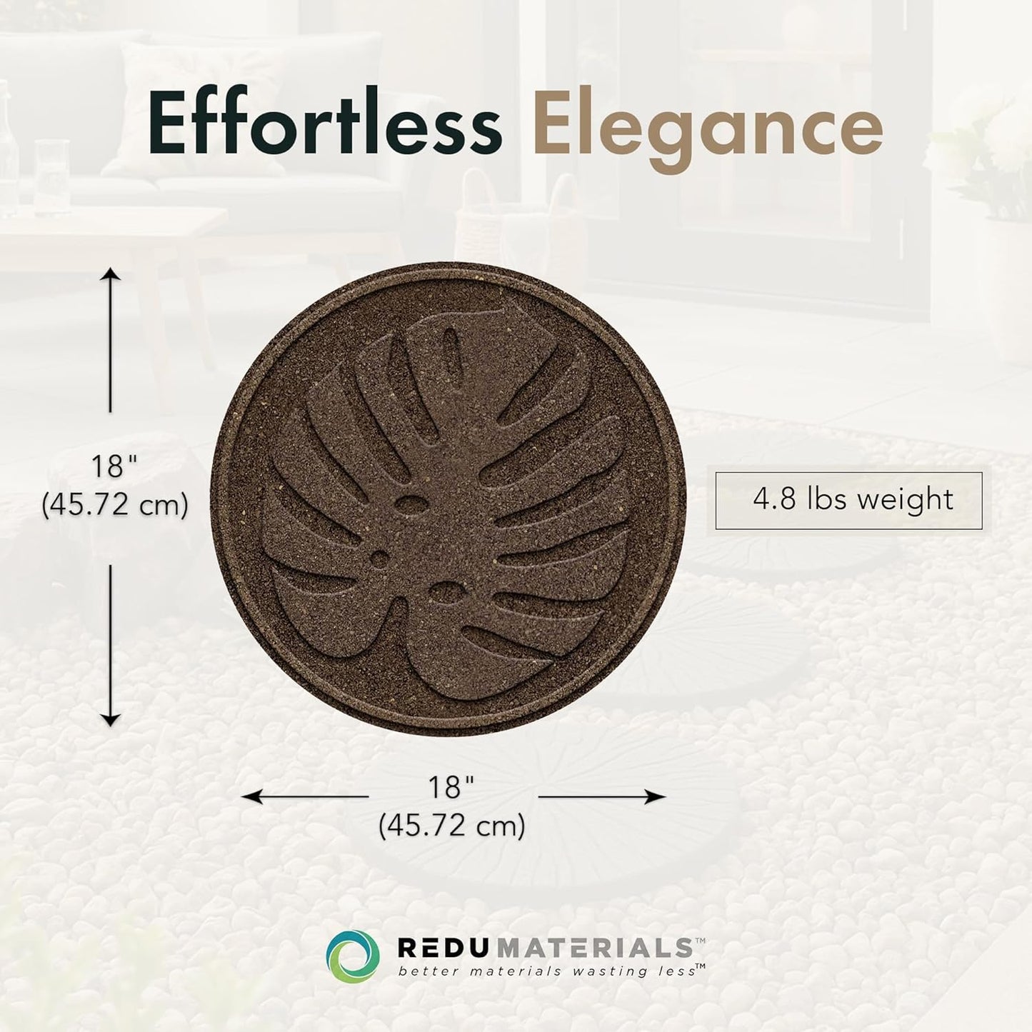 Garden Central 4-Pack 18”x18” Fake Tropical Leaf Rubber Stepping Stones, Round, Brown – Reversible Non-Slip Outdoor Faux Decorative Set for Landscaping – DIY Decor for Walkways & Yard Pathways